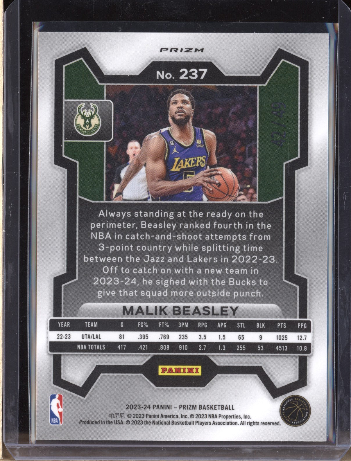 Malik Beasley 2023-24 Panini Prizm 237 Choice Blue 42/49