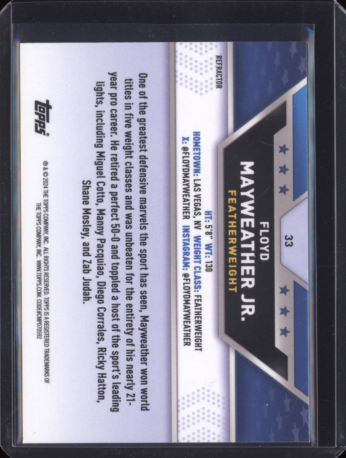 Floyd Mayweather Jr 2024 Topps Boxing Chrome 33 Refractor