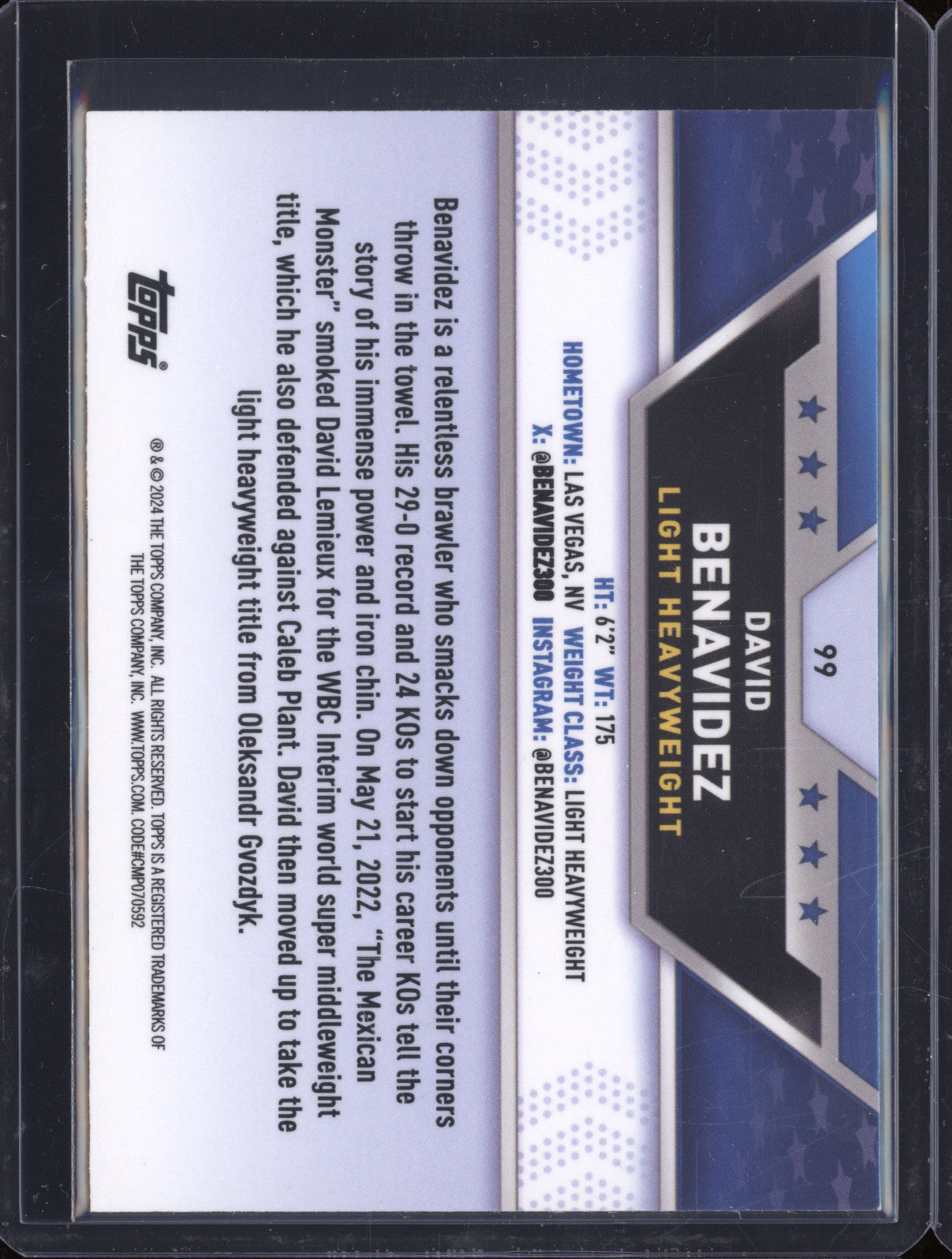 David Benavidez 2024 Topps Boxing Chrome 99 Shimmer