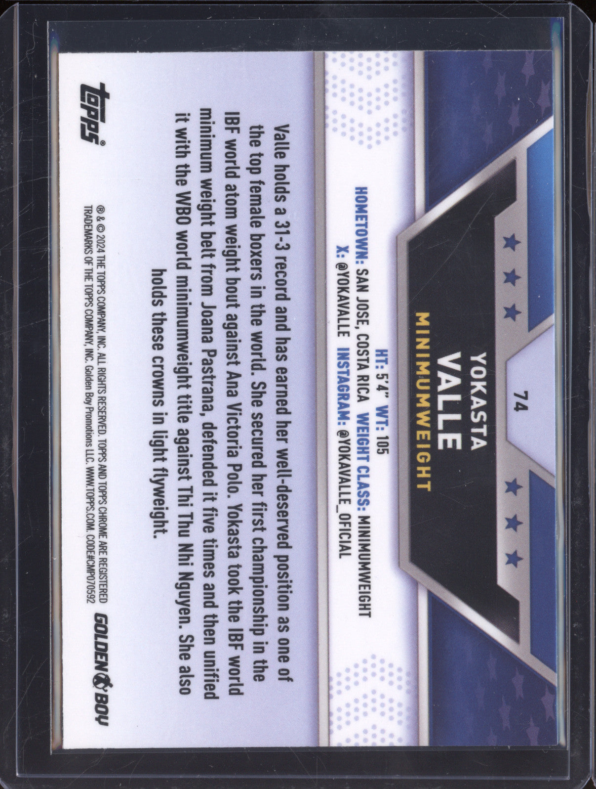 Yokasta Valle 2024 Topps Boxing Chrome 74 Shimmer