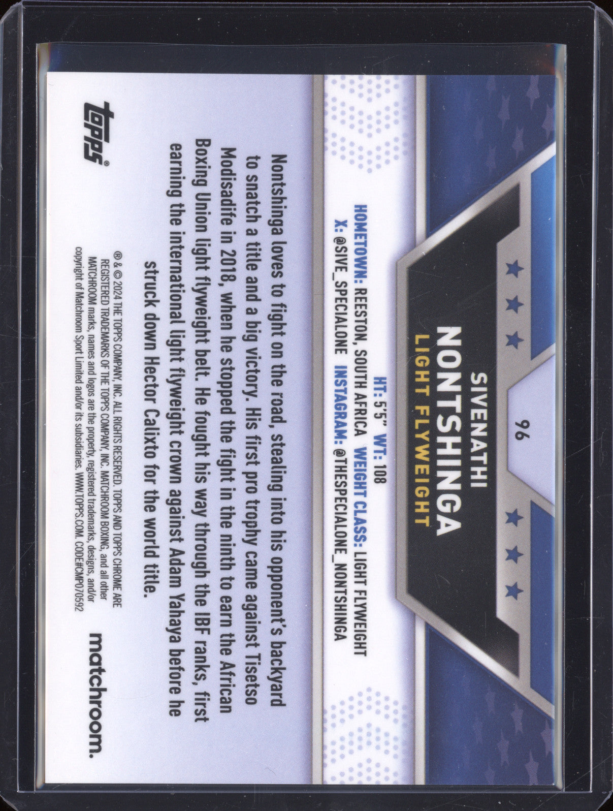 Sivenathi Nontshinga 2024 Topps Boxing Chrome 96 Orange Yellow 10/20