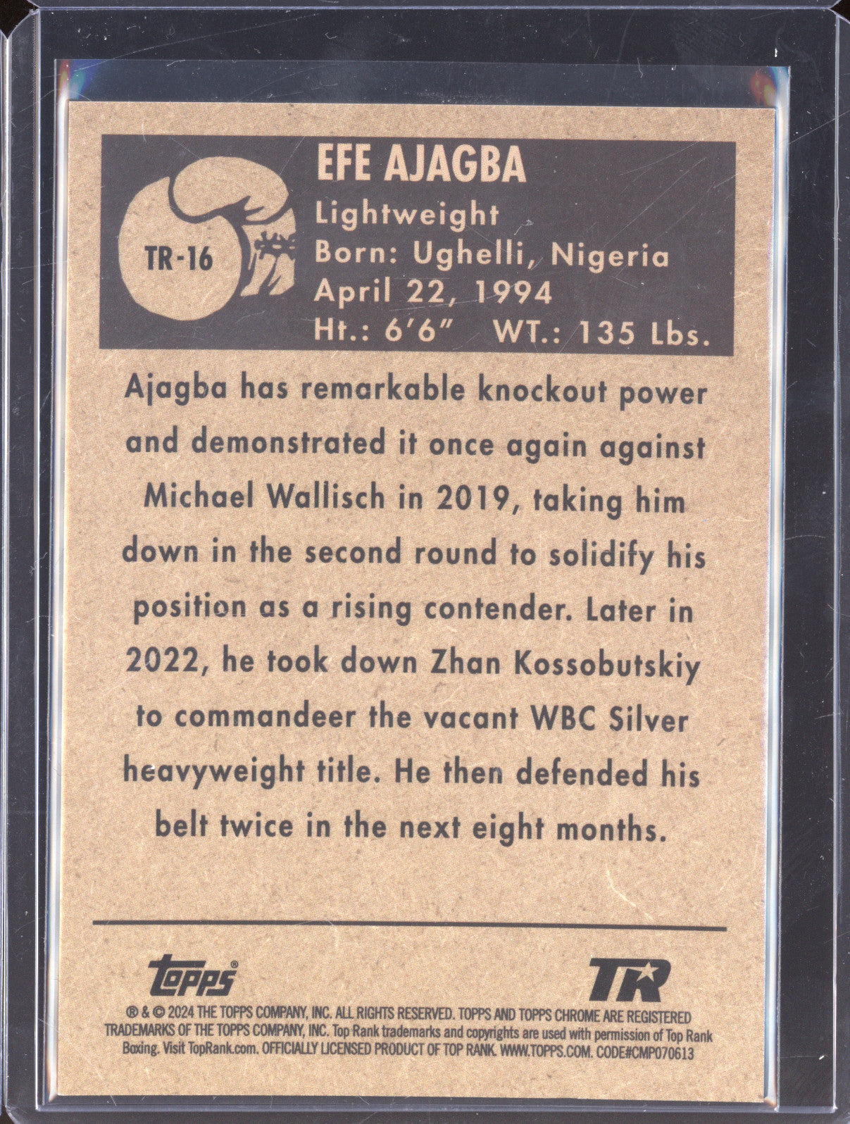 Efe Ajagba 2024 Topps Boxing Chrome TR-16 Orange 1951 Ringside 05/25