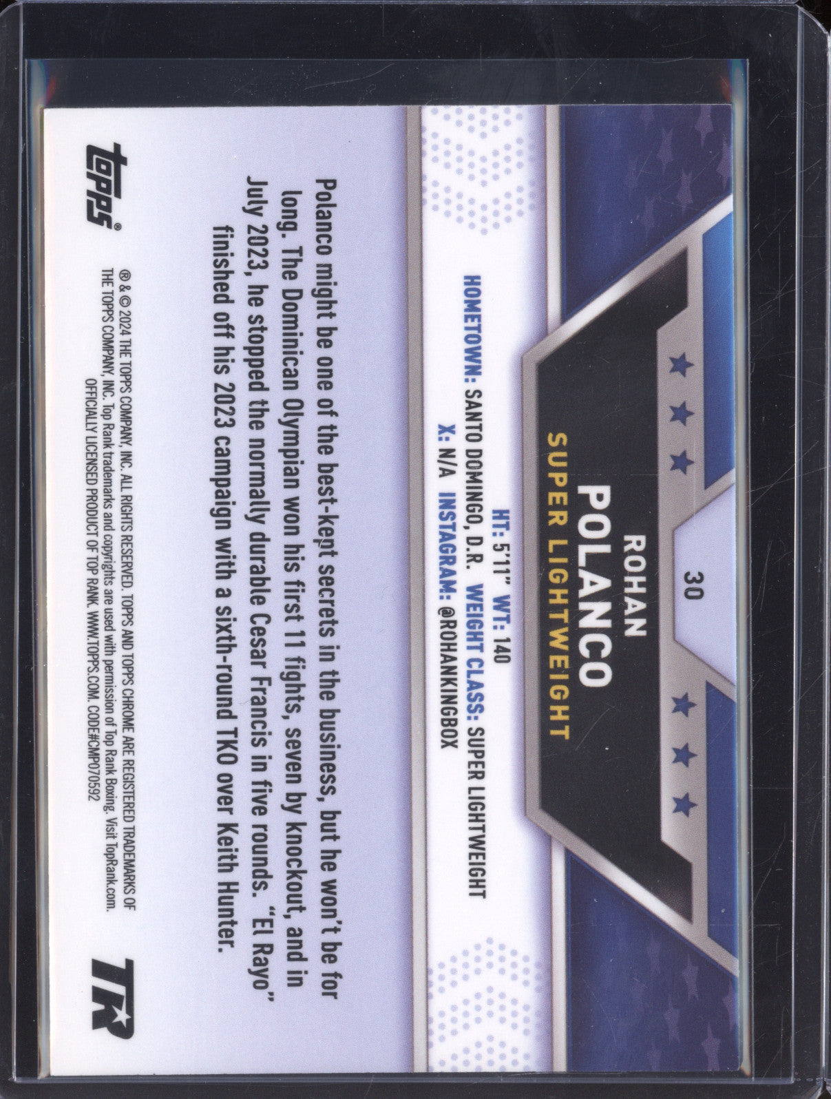 Rohan Polanco 2024 Topps Boxing Chrome 30 Aqua Blue Refractor RC 044/150