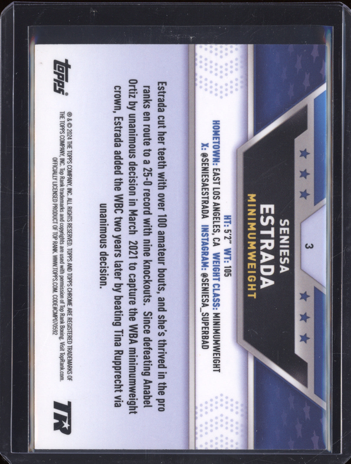 Seniesa Estrada 2024 Topps Boxing Chrome 3 Bronze Refractor RC 225/225