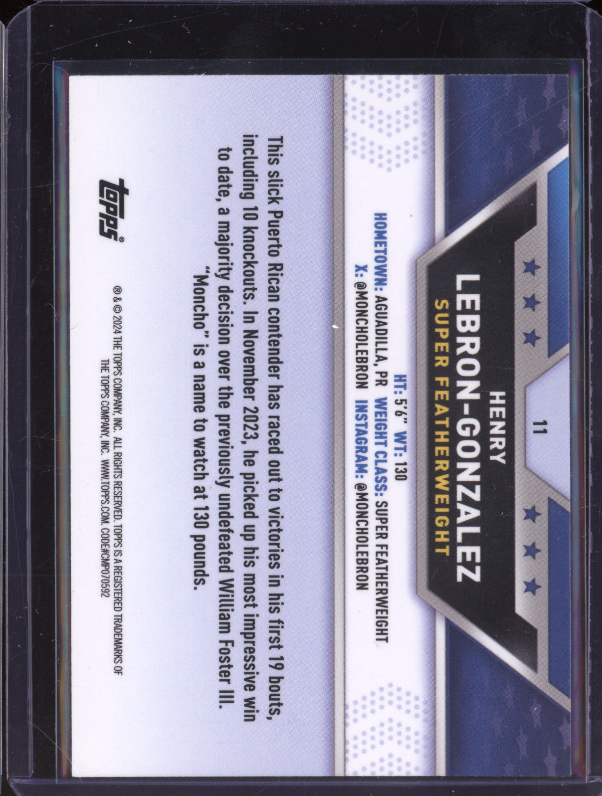 Henry Lebron-Gonzalez 2024 Topps Boxing Chrome 11 Bronze Refractor RC 142/225