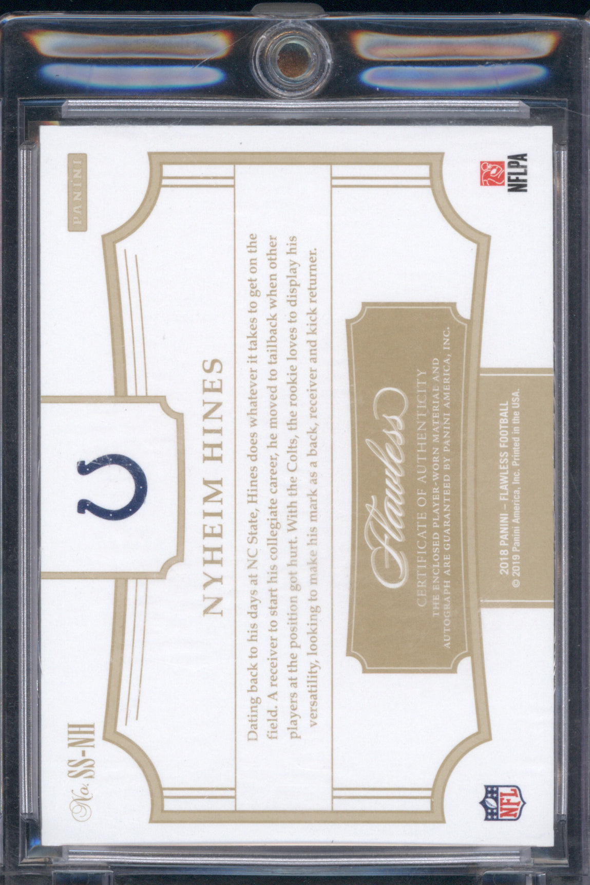 Nyheim Hines 2018 Panini Flawless Symbolic Signatures 1/1 RC Nike Swoosh