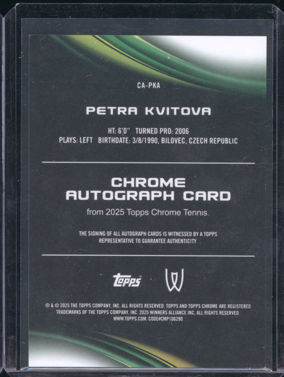 Petra Kvitova 2025 Topps Chrome Tennis CA-PKA Auto