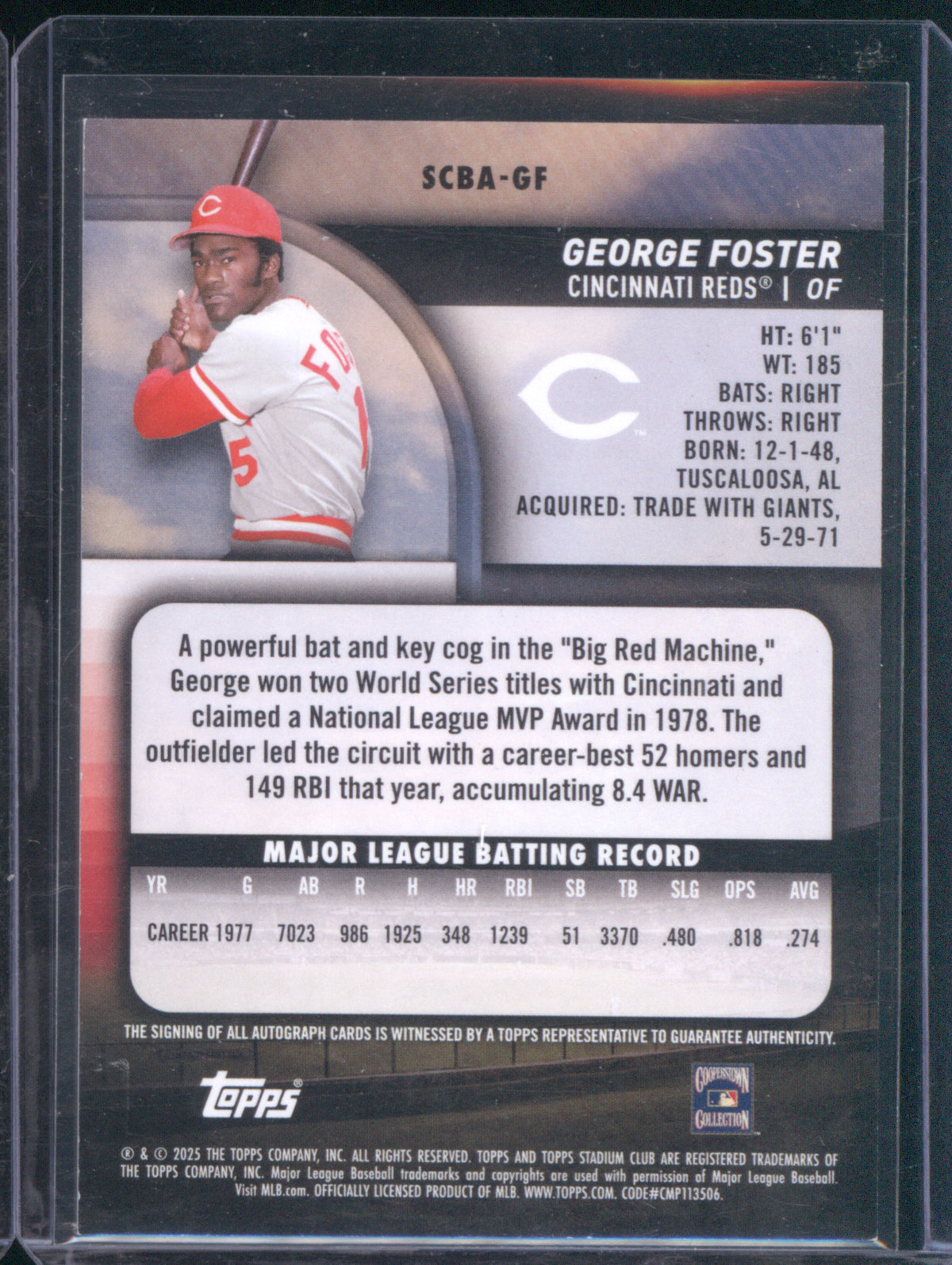 George Foster 2025 Topps Stadium Club Auto