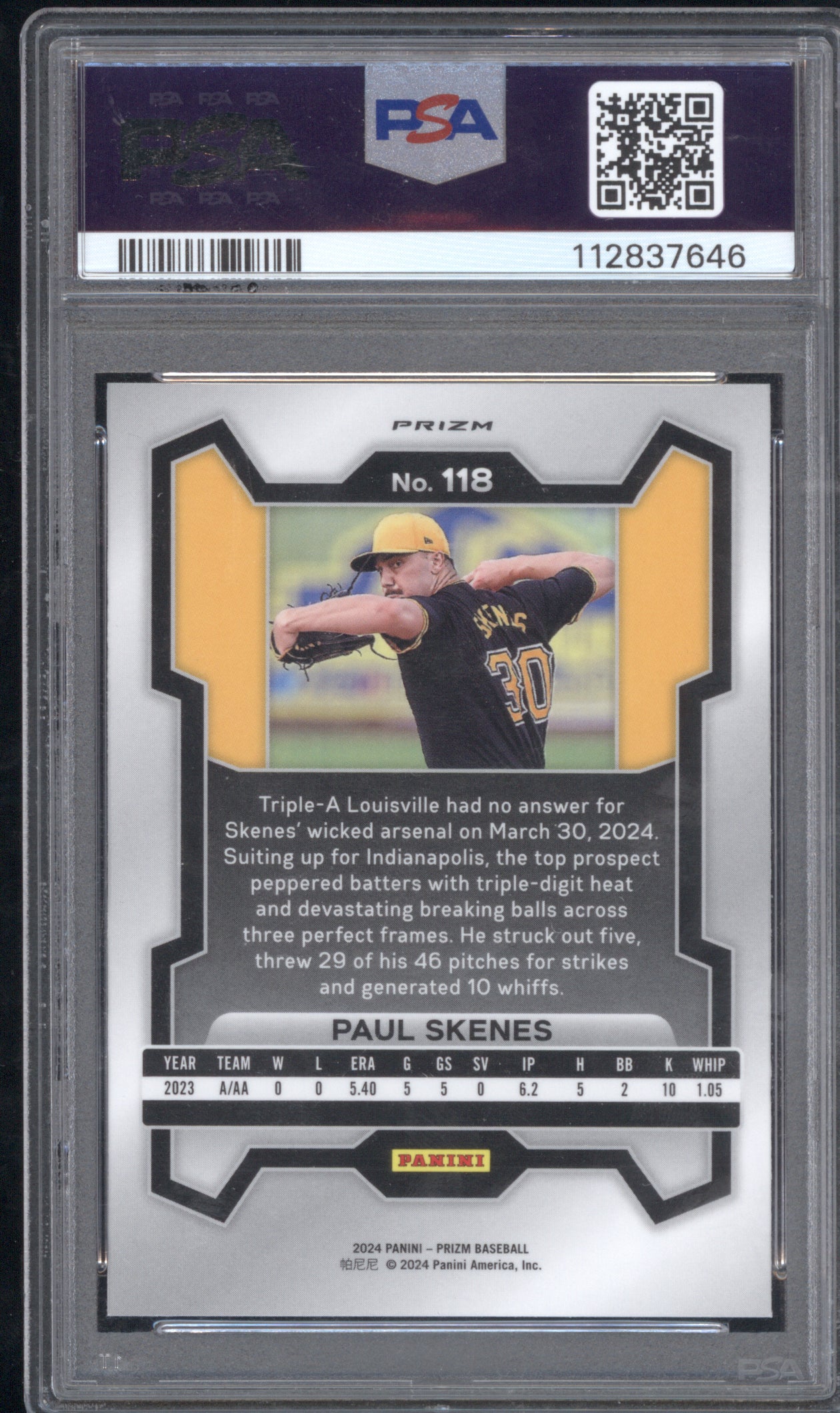Paul Skenes 2024 Panini Prizm #118 PSA 9 Green Prizm