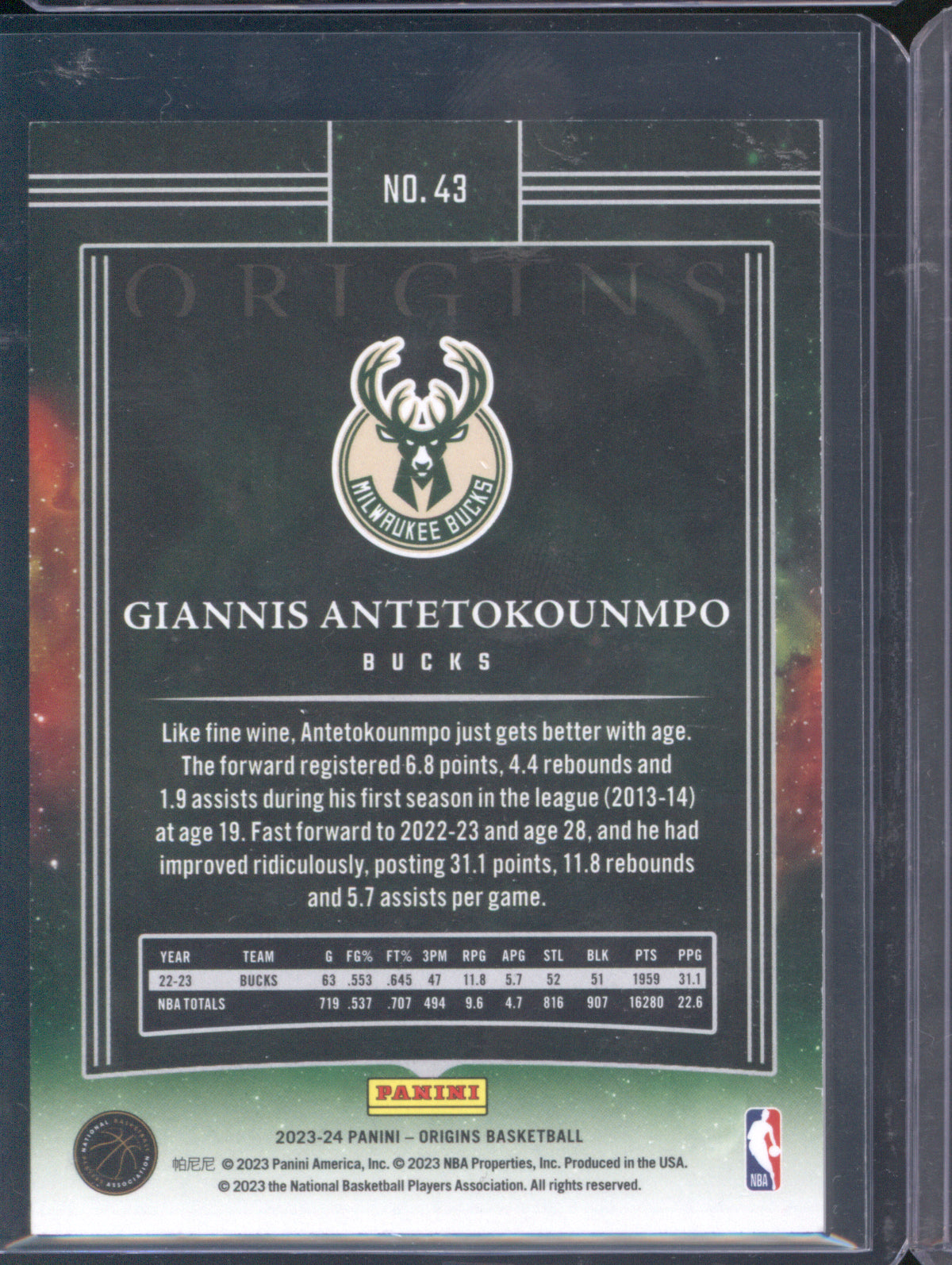 Giannis Antetokounmpo 2023 Panini Origins #43 Red 21/115