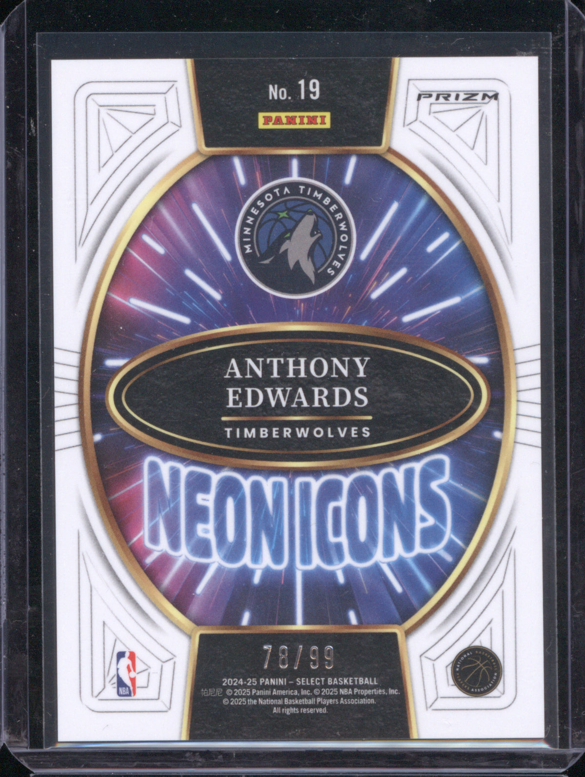 Anthony Edwards 2024 Panini Select #19 Neon Icons Red Prizm /99