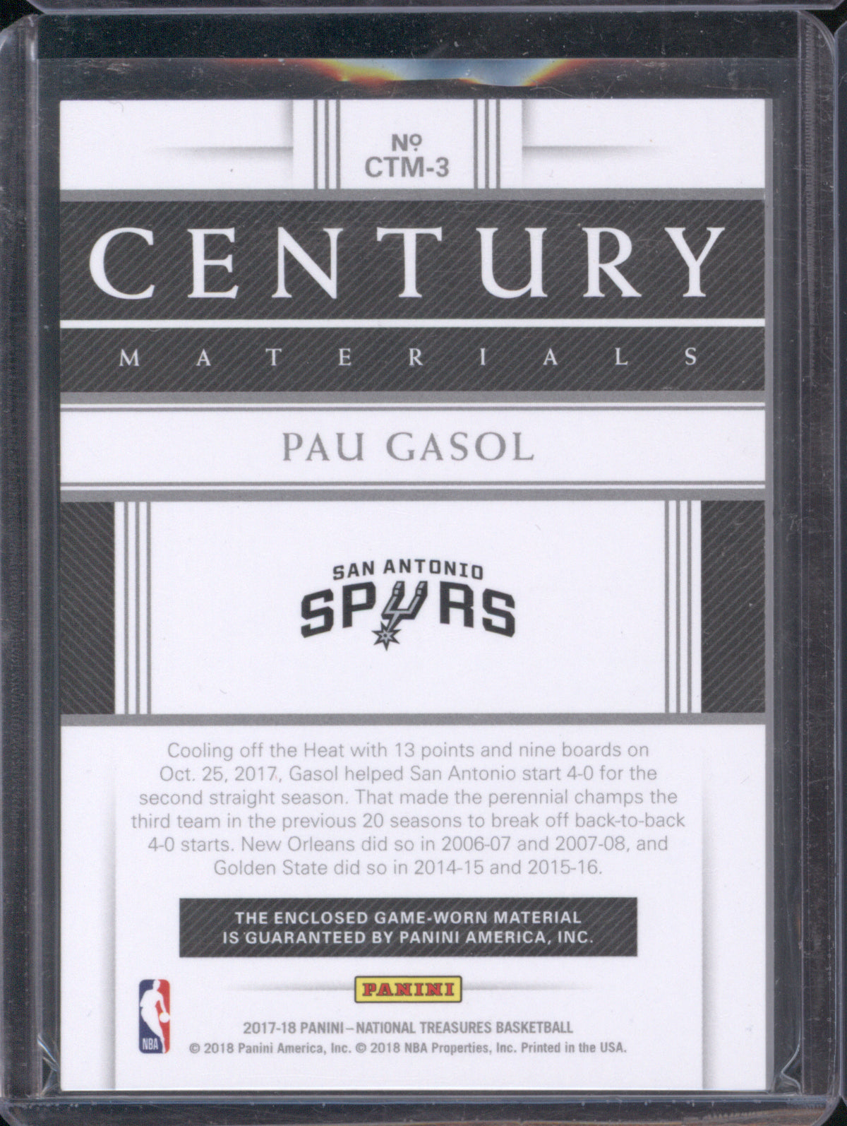 Pau Gasol 2017 Panini National Treasures Century Materials 93/99