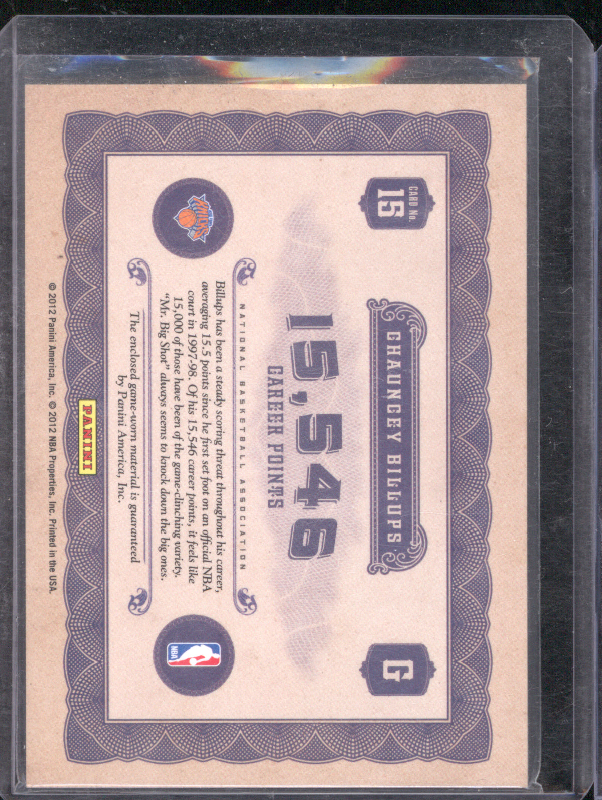 Chauncey Billups 2011 Panini Gold Standard #14K Memorabilia 40/99
