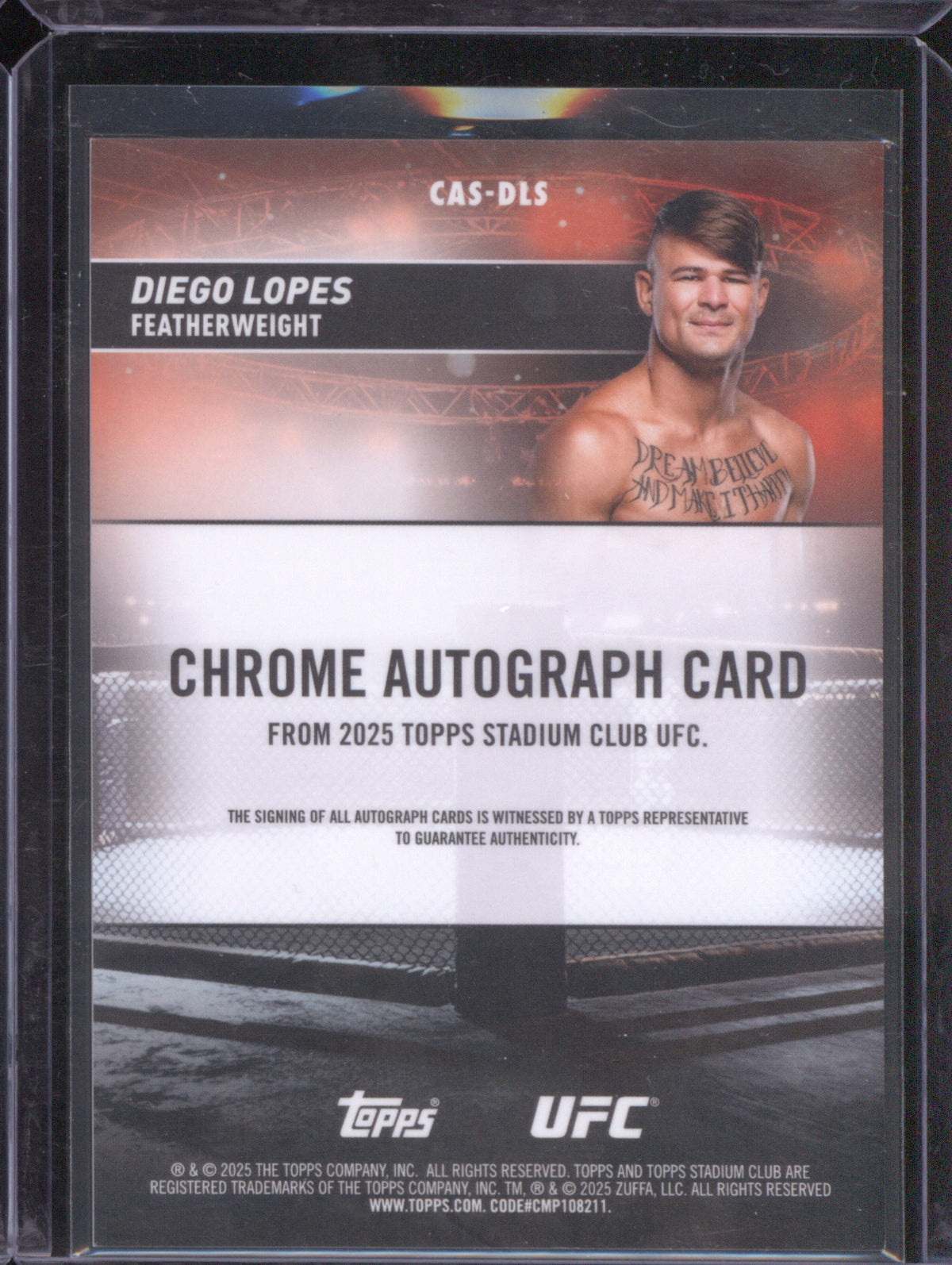 Diego Lopes 2025 UFC Topps Stadium Club CAS-DLS Chrome Autographs Red /50