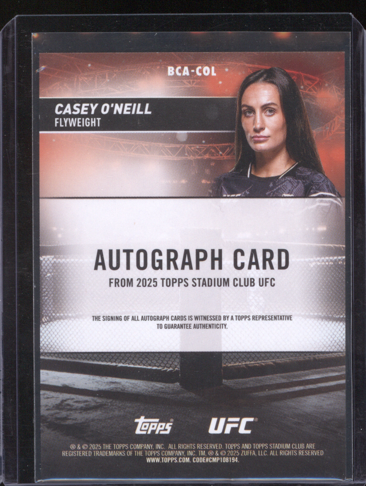 Casey O'Neill 2025 UFC Topps Stadium Club BCA-COL Base Autographs