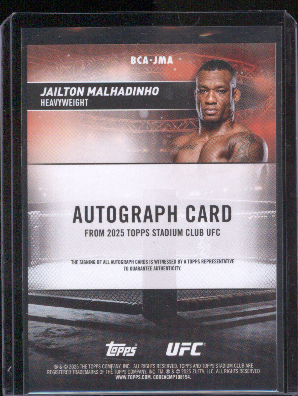 Jailton Malhadinho 2025 UFC Topps Stadium Club BCA-JMA Base Autographs