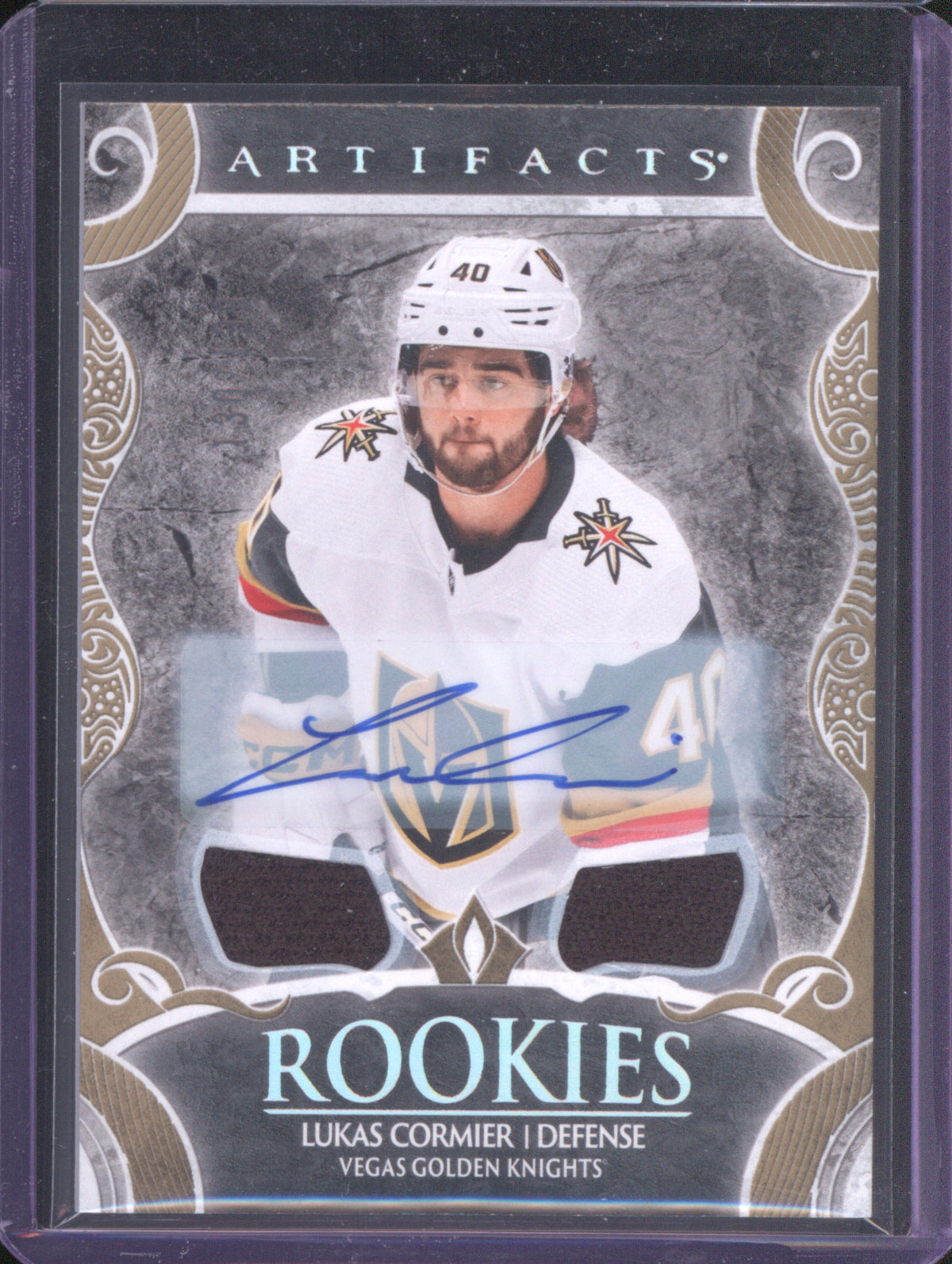 Lukas Cormier 2024 Upper Deck Artifacts 177 Rookies Base Auto Material Gold /199