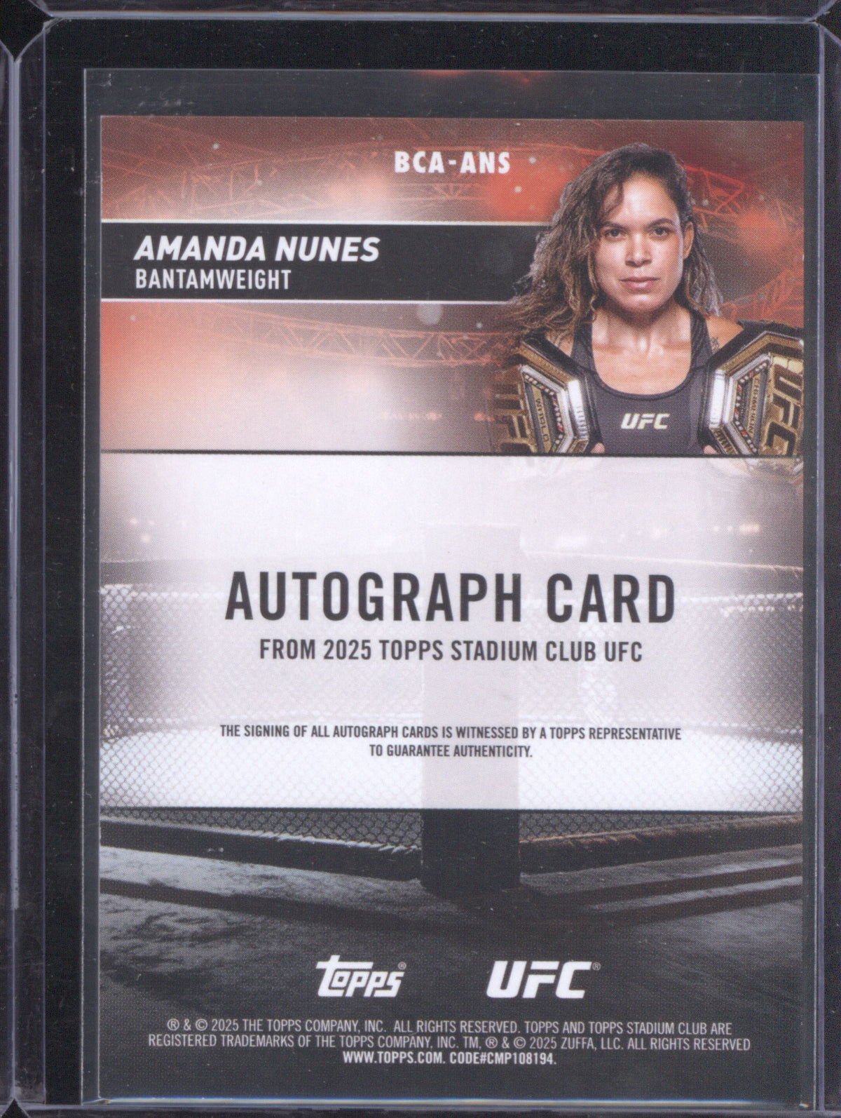 Amanda Nunes 2025 UFC Topps Stadium Club BCA-ANS Base Autographs