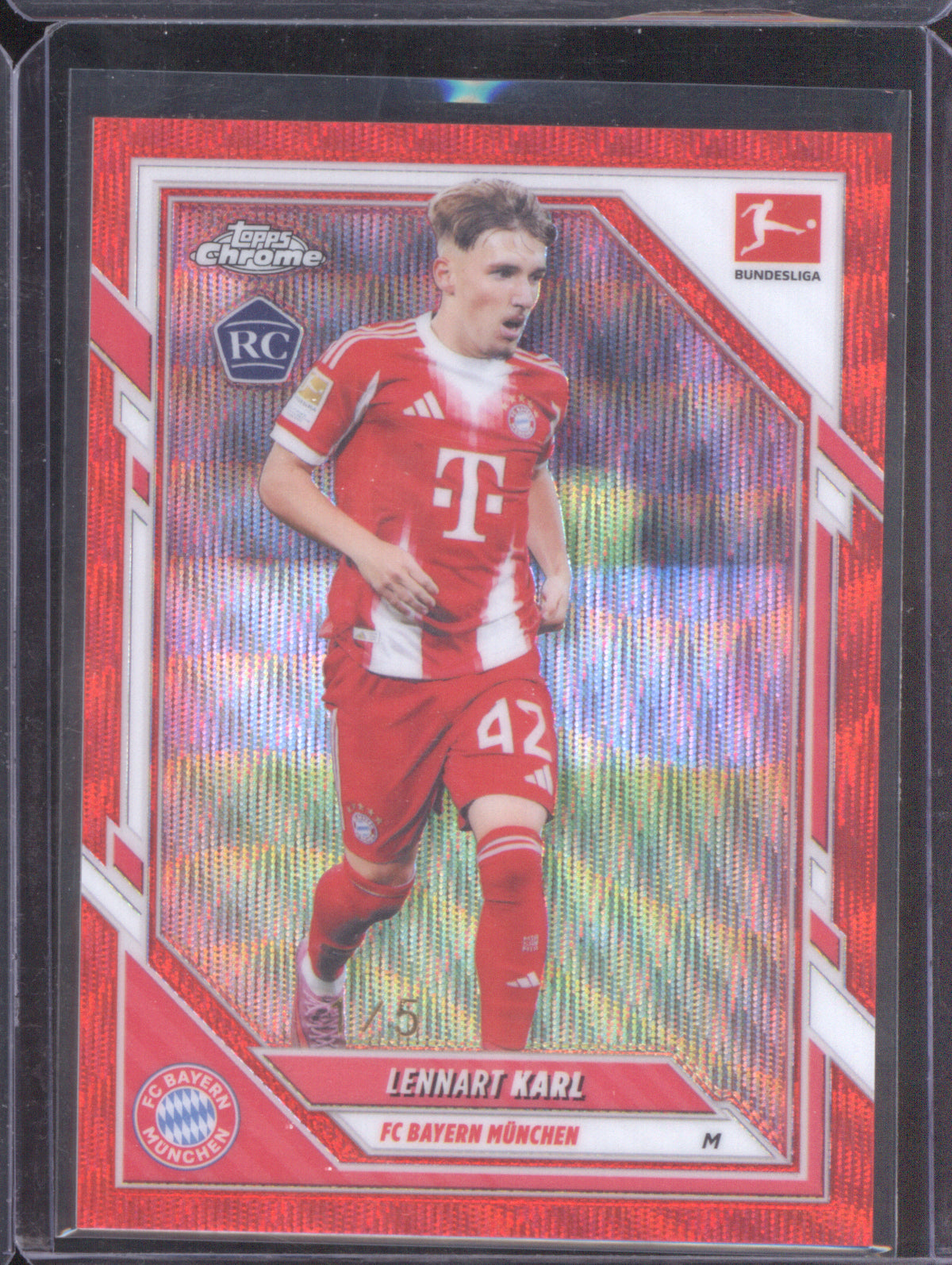2025-26 Topps Chrome Bundesliga 82 Lennart Karl Red Wave 1/5 RC