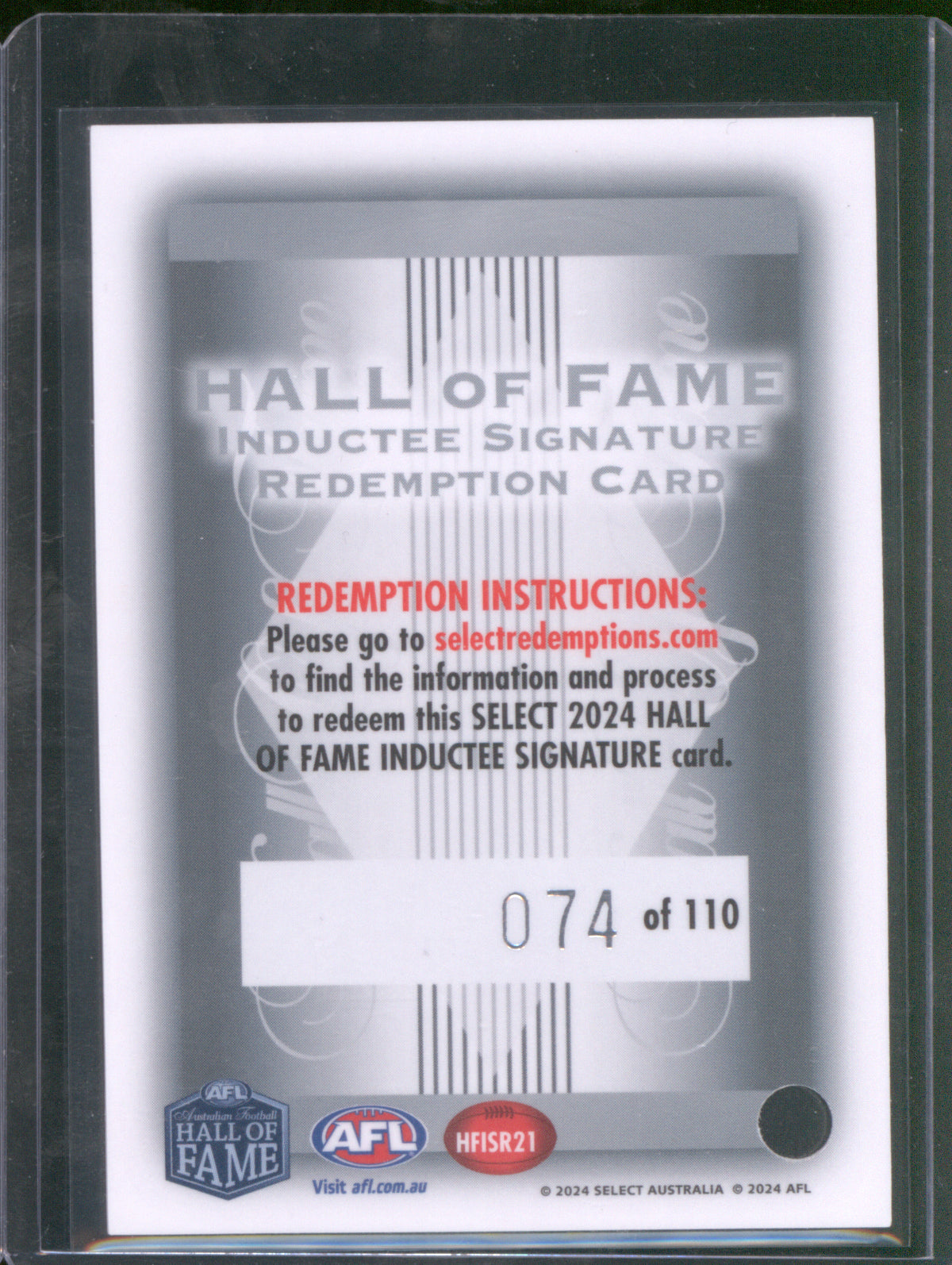 Glenn Archer 2024 AFL Select Legacy Hall of Fame Signature 074/110