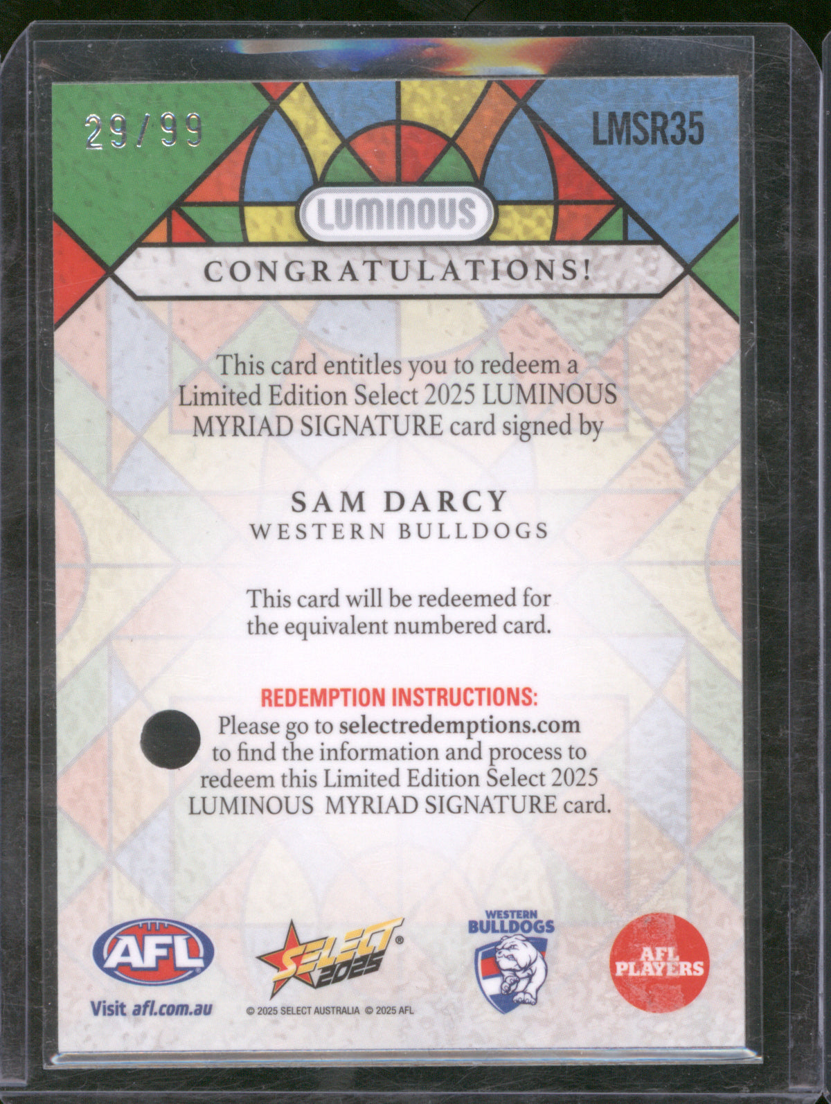 Sam Darcy 2025 AFL Select Footy Stars Luminous Myriad Signature LMS35 29/99