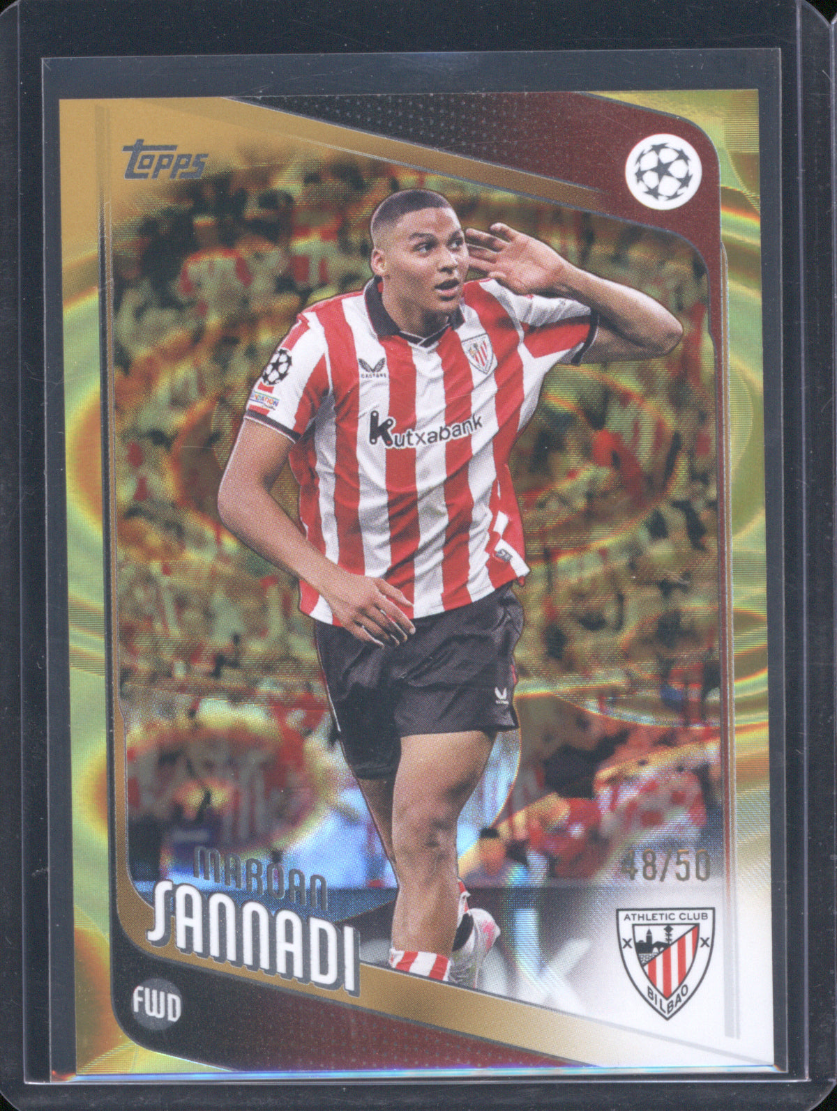 Maroan Sannadi 2025 Topps UEFA Club Competitions #105 Gold Raindrops Refractor /50