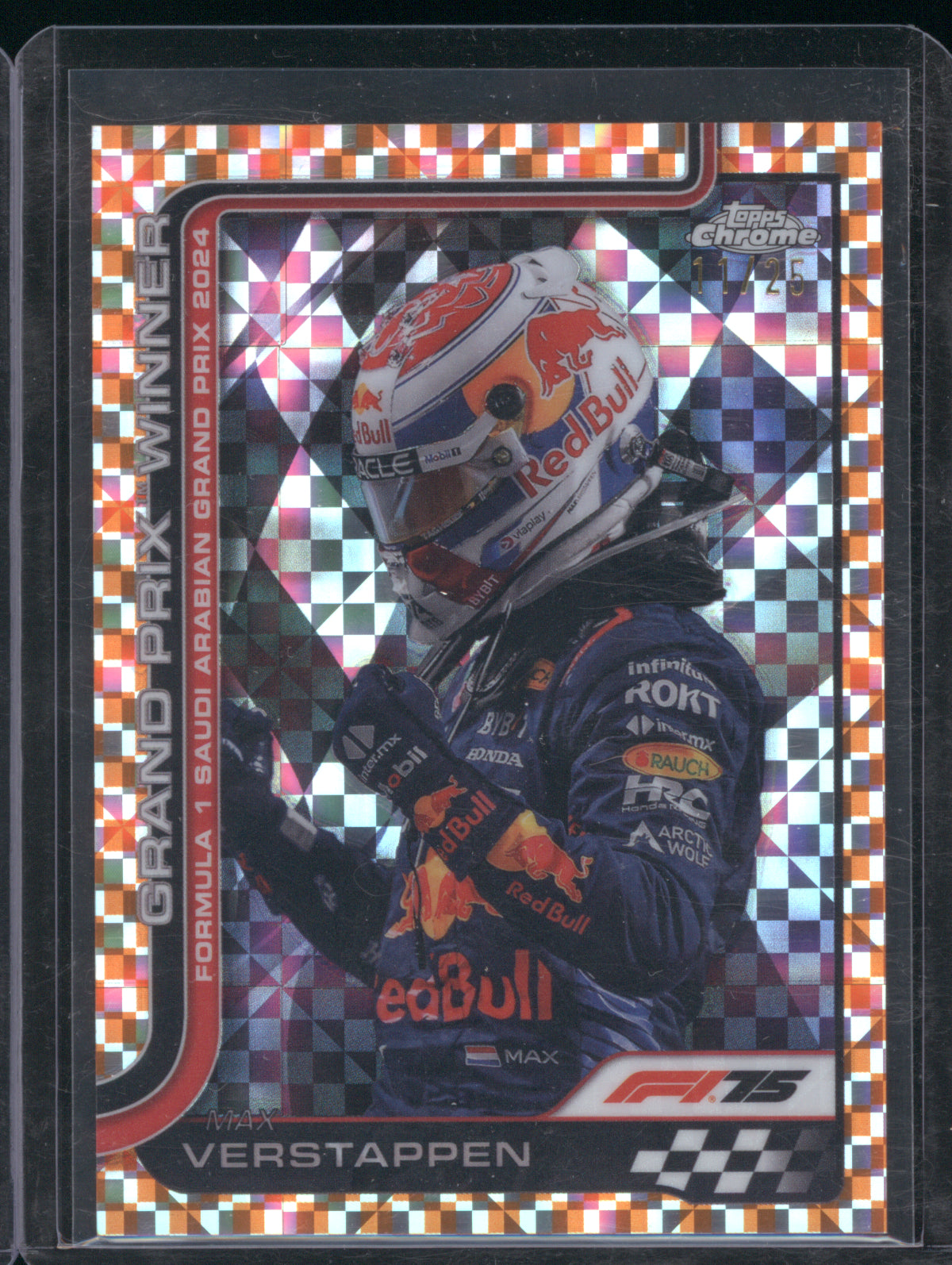 Max Verstappen 2025 Topps Chrome F1 #94 Grand Prix Winner Orange Checker Flag /25