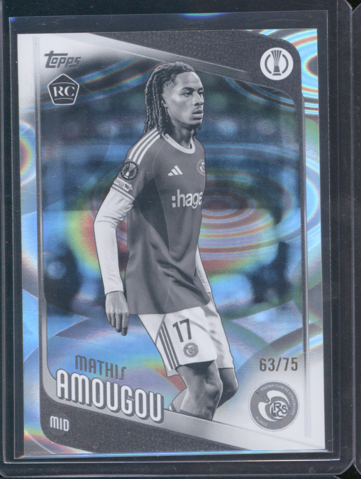 Mathis Amougou 2025 Topps UEFA Club Competitions #177 Black & White Raindrops /75 RC