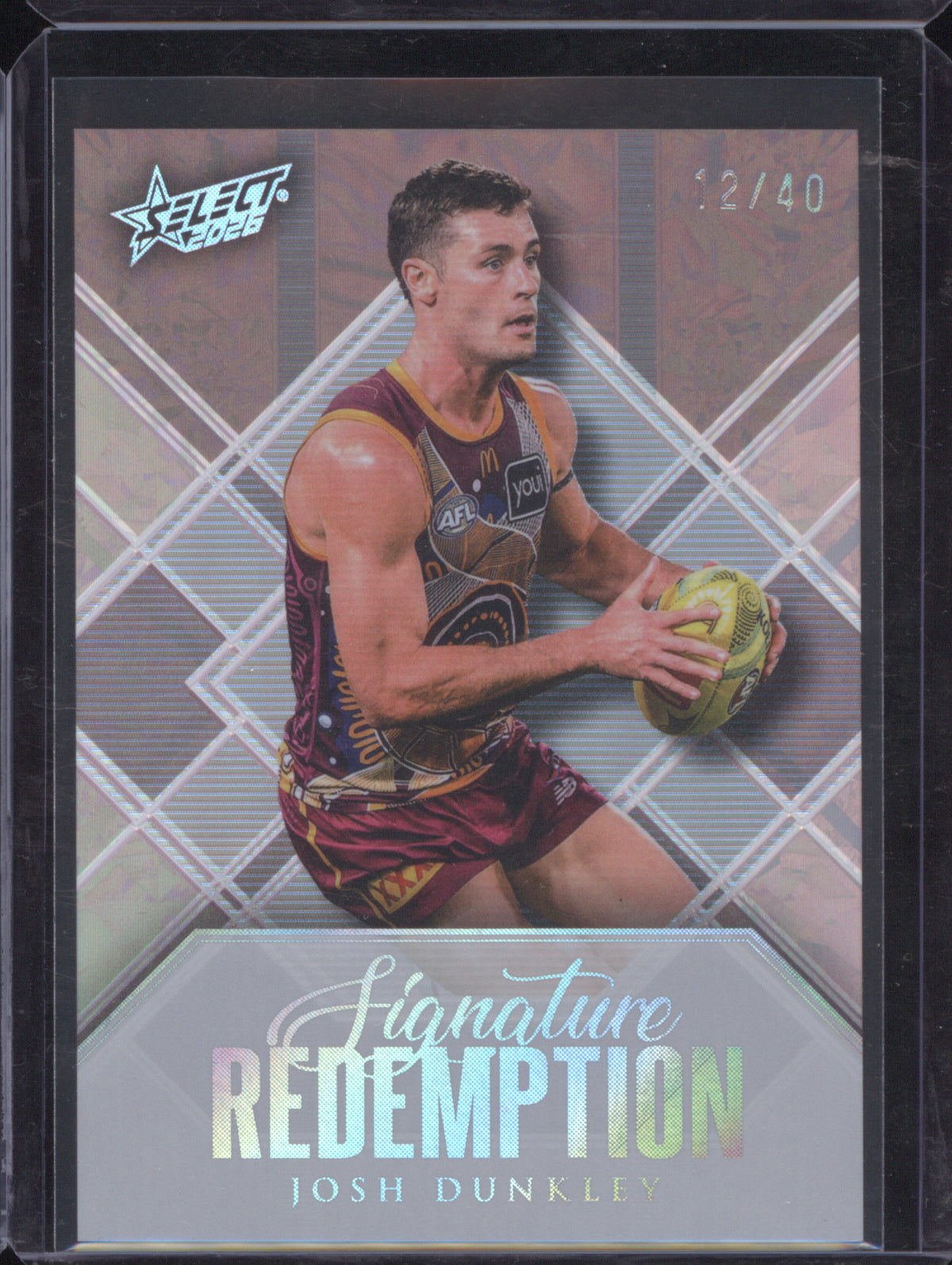 Josh Dunkley 2026 AFL Select Footy Stars Hobby SBSR2 Silver Blend Refractor Signature Redemption Brisbane 12/40