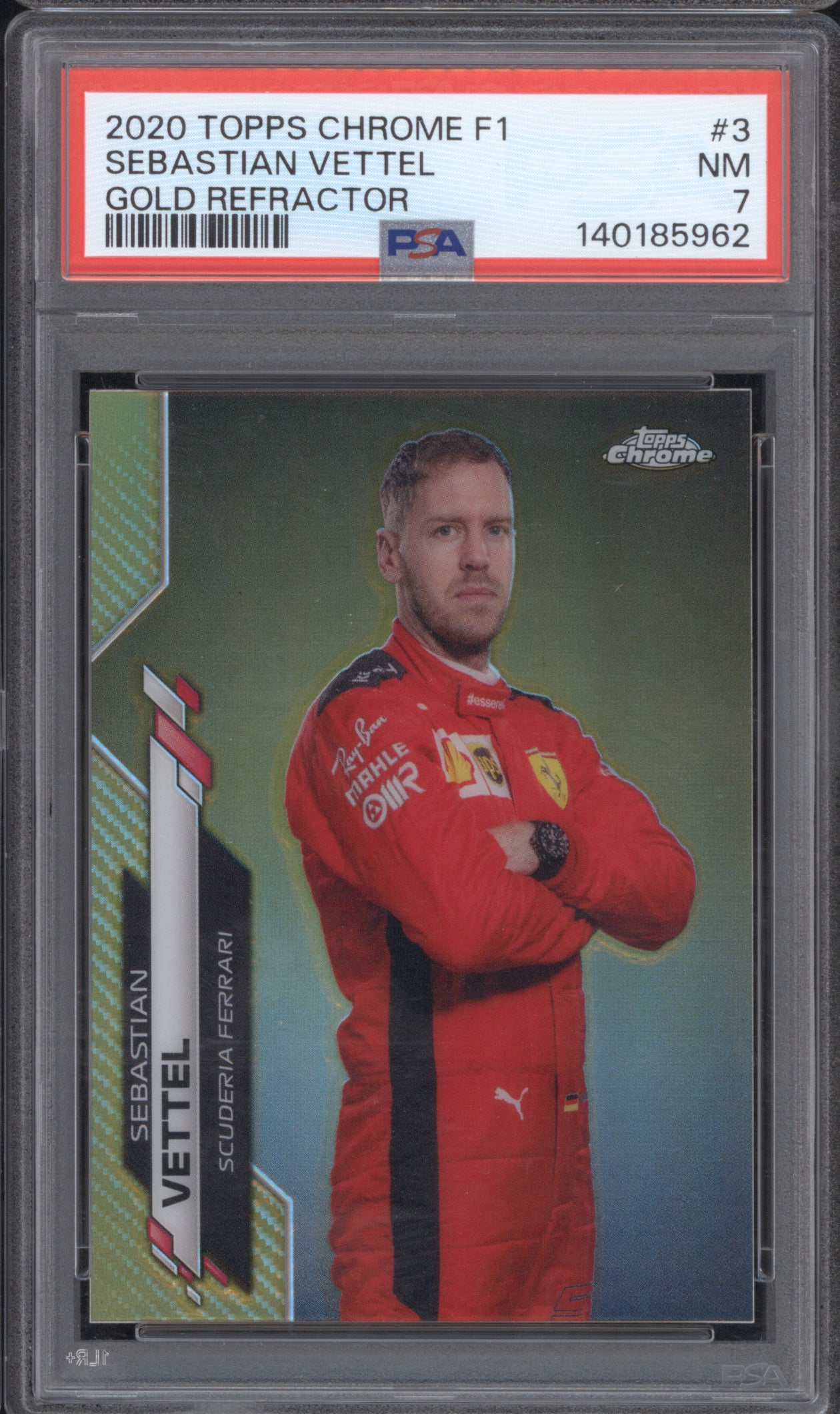 Sebastian Vettel 2020 Topps Chrome Formula 1 3 Gold Refractor 47/50 PSA 7 ASR