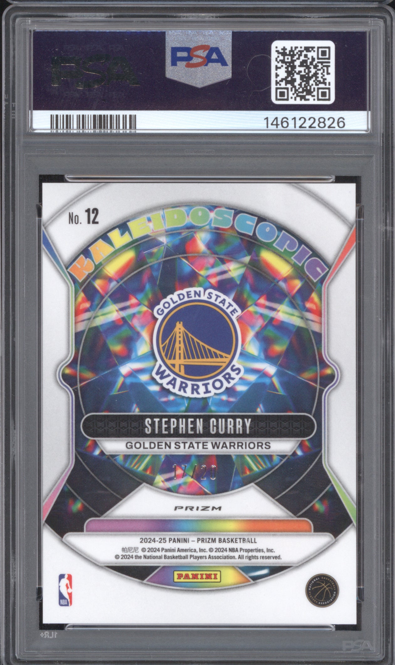 Stephen Curry 2024 Panini Prizm 12 Kaleidoscopic White Wave PSA 10