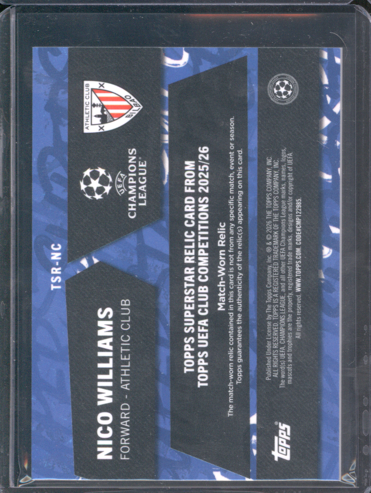 Nico Williams 2025 Topps UEFA Club Competitions #TSR-NC Purple Superstar Relic /250