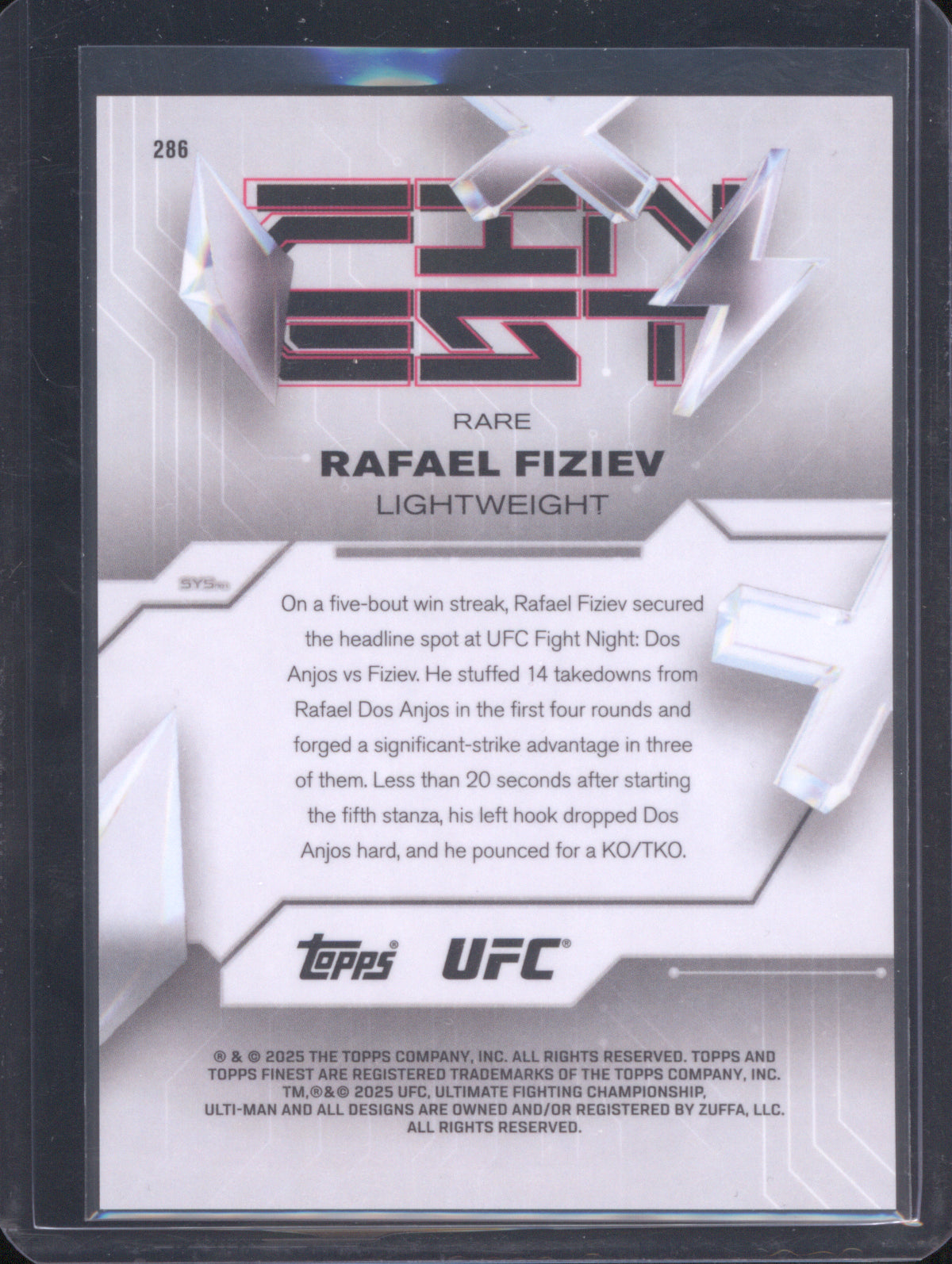Rafael Fiziev 2025 Topps Finest UFC 286 Refractors Blue Checkerboard /49