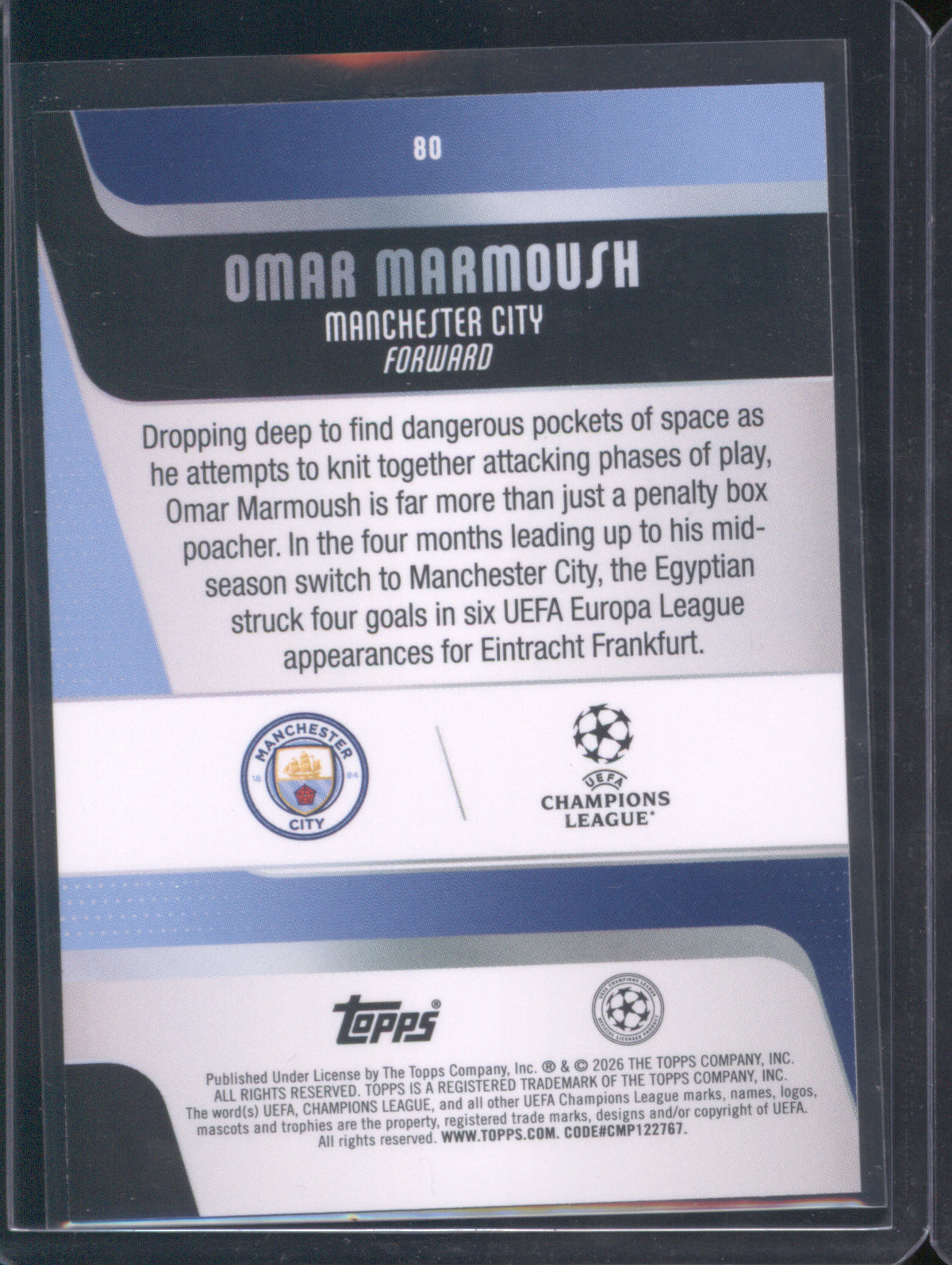 Omar Marmoush 2025 Topps UEFA Club Competitions #80 Purple Raindrops /250
