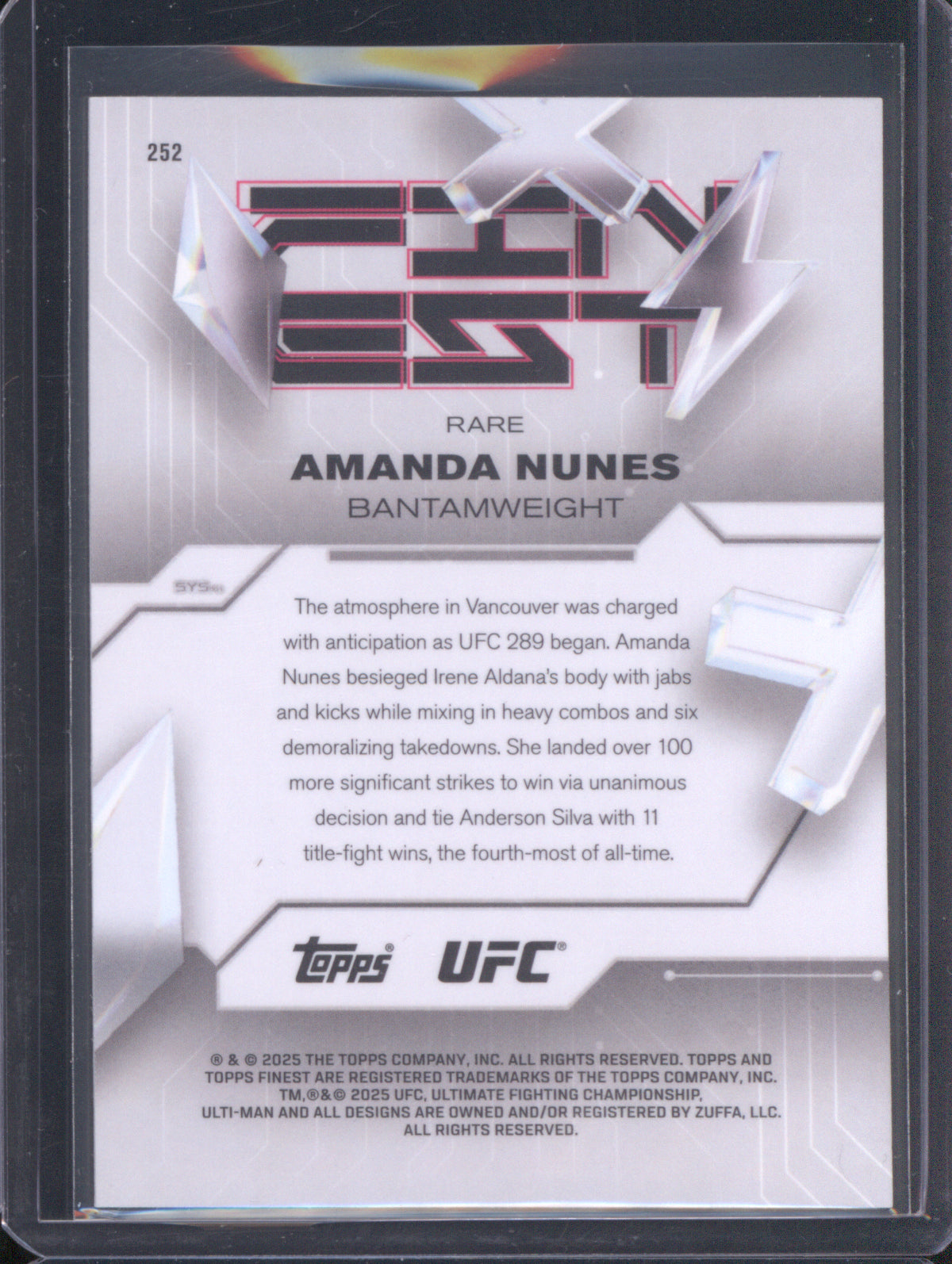Amanda Nunes 2025 Topps UFC Finest 252 Finest Blue Refractor /99