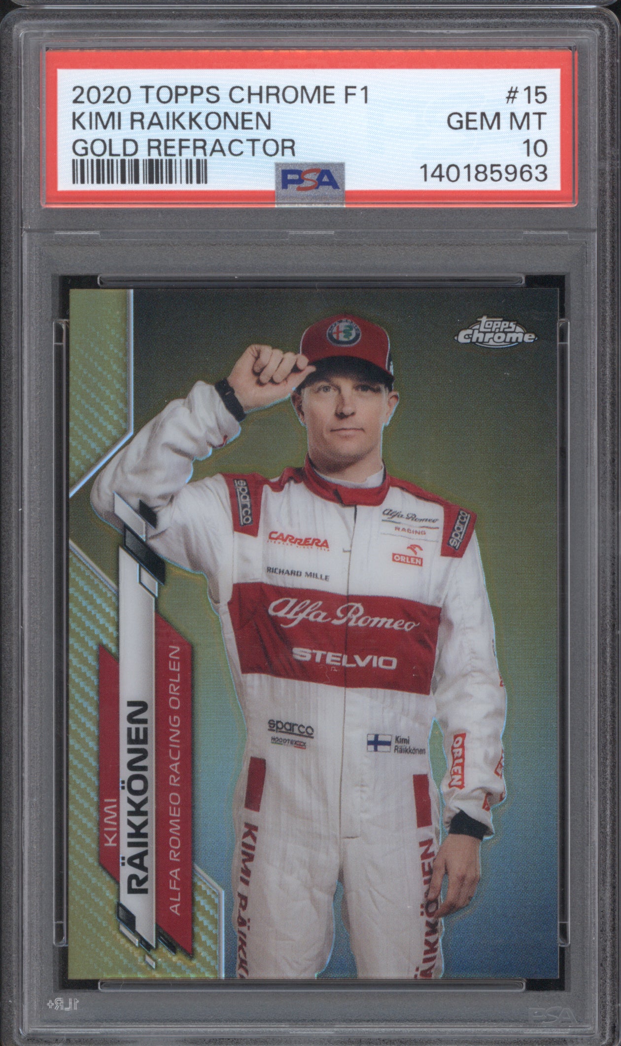 Kimi Raikkonen 2020 Topps Chrome Formula 1 15 Gold Refractor 47/50 PSA 10 ASR