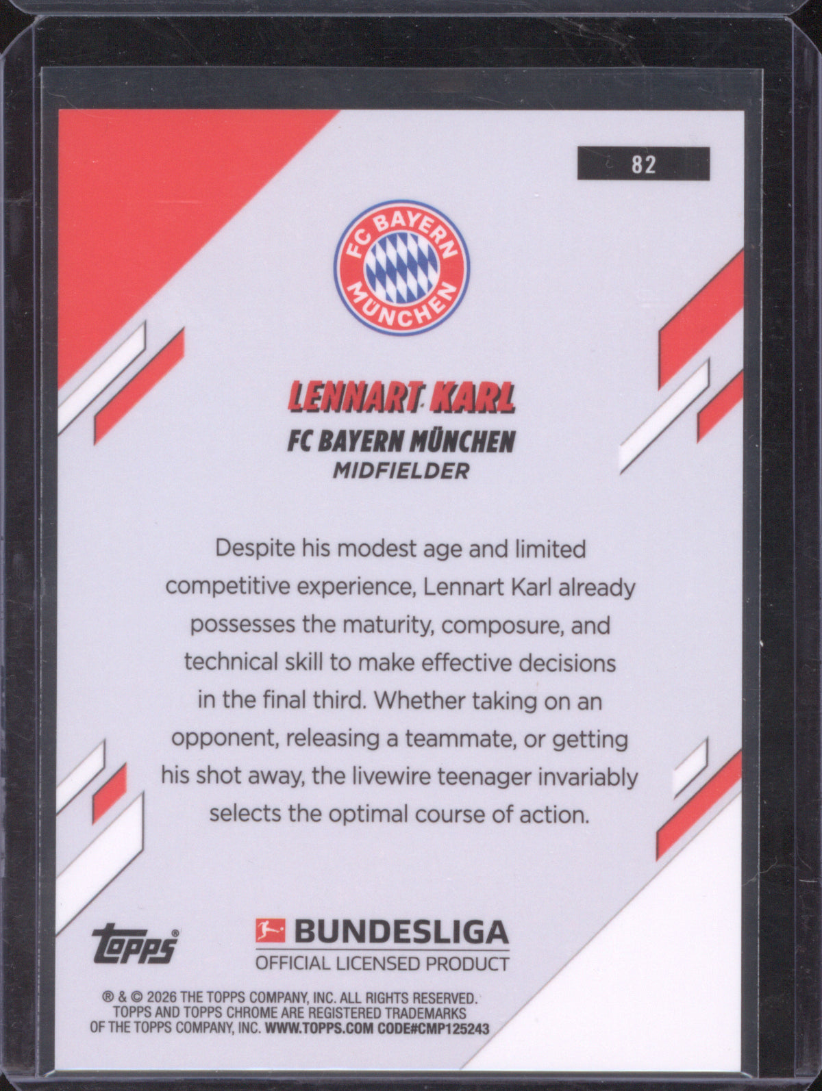 2025-26 Topps Chrome Bundesliga 82 Lennart Karl Green Refractor 15/99 RC