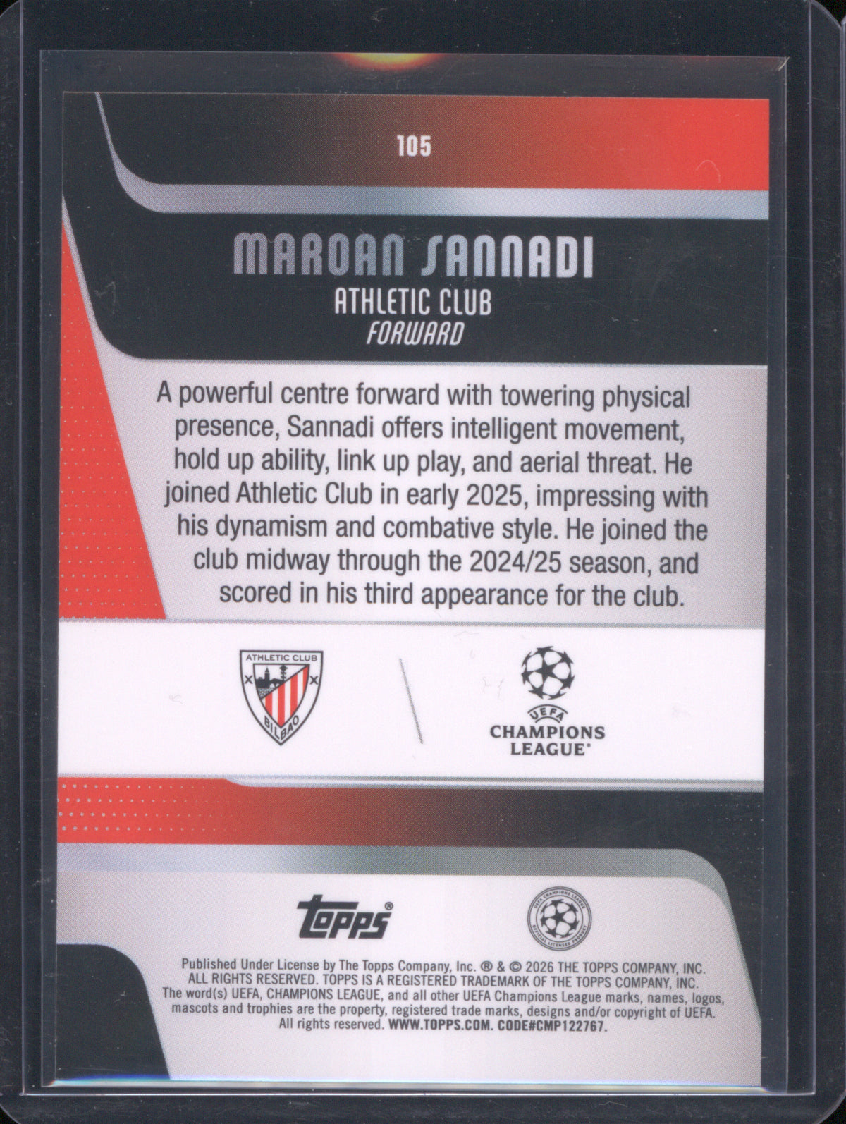 Maroan Sannadi 2025 Topps UEFA Club Competitions #105 Gold Raindrops Refractor /50
