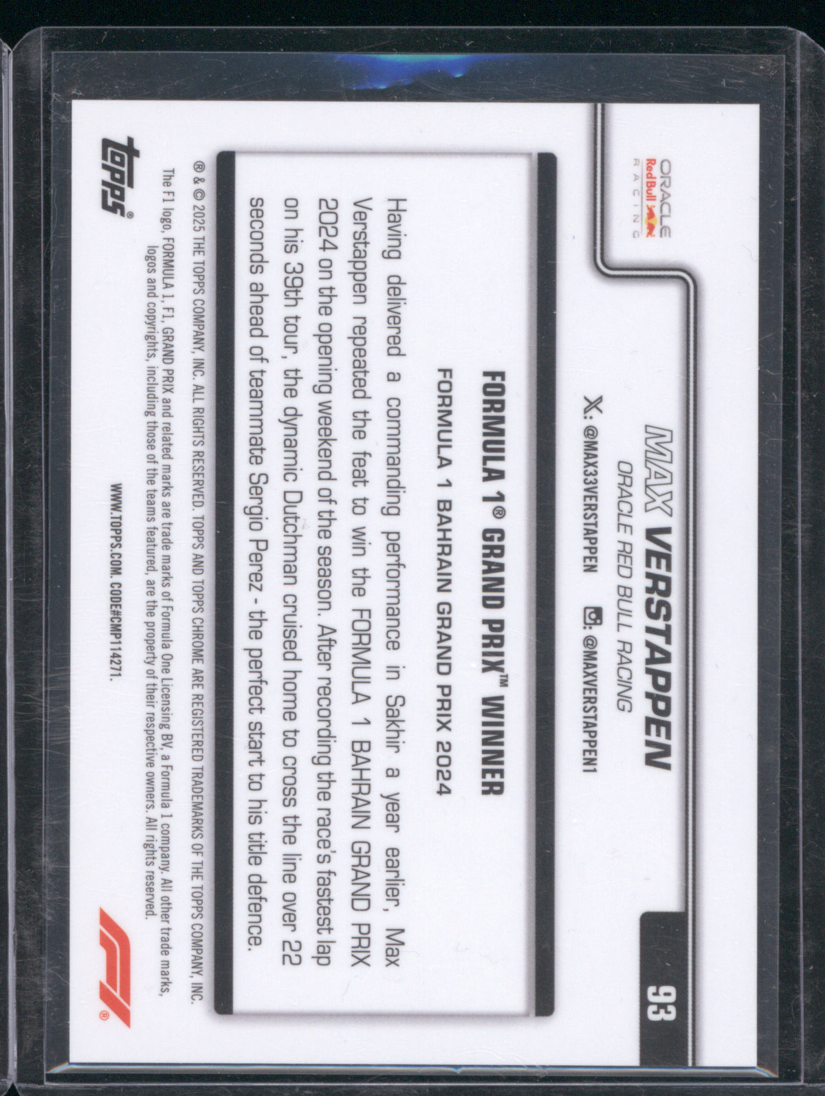 Max Verstappen 2025 Topps Chrome F1 #93 Grand Prix Winner Orange Refractor /25
