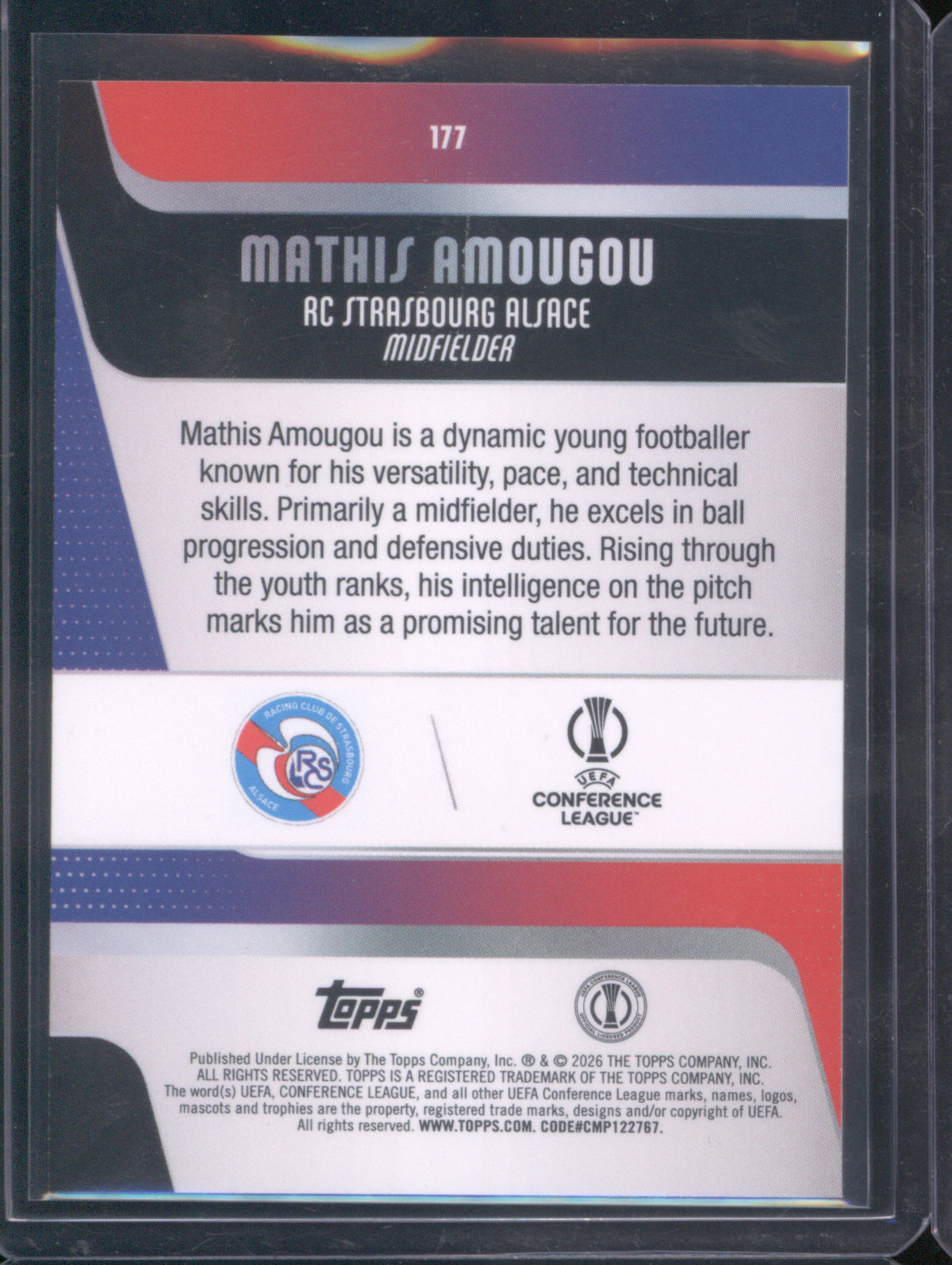 Mathis Amougou 2025 Topps UEFA Club Competitions #177 Black & White Raindrops /75 RC