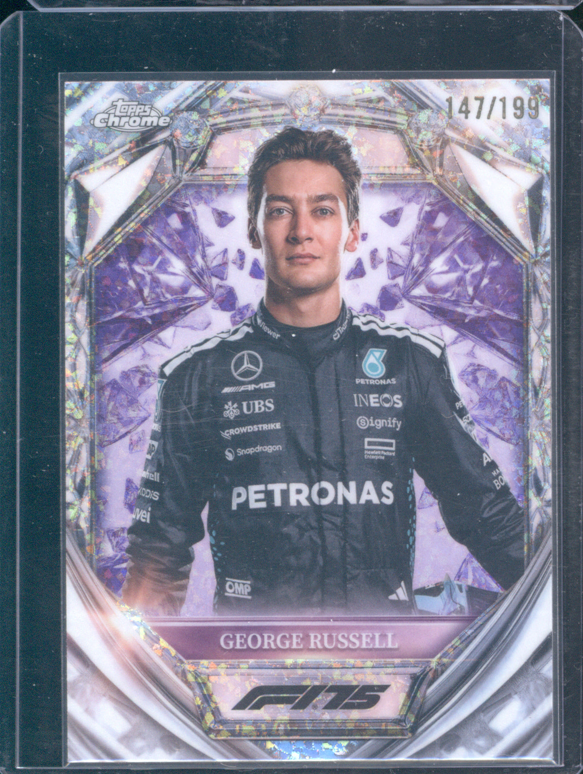 George Russell 2025 Topps Chrome F1 #D75-7 Formula 1 Purple Mini Diamond Refractor /199