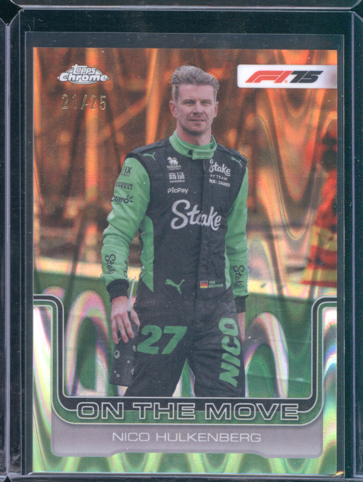 Nico Hulkenberg 2025 Topps Chrome F1 #188 On The Move Orange RayWave /25