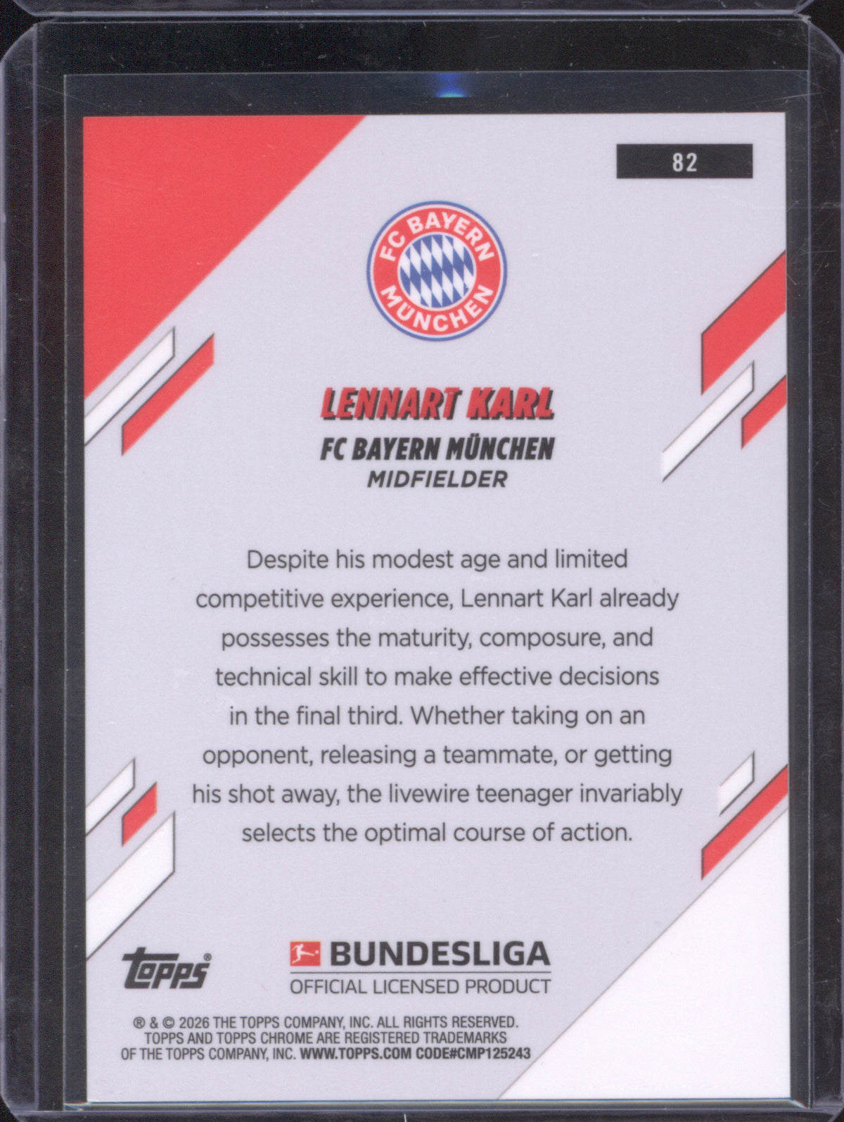2025-26 Topps Chrome Bundesliga 82 Lennart Karl Green Ray Wave 29/99 RC