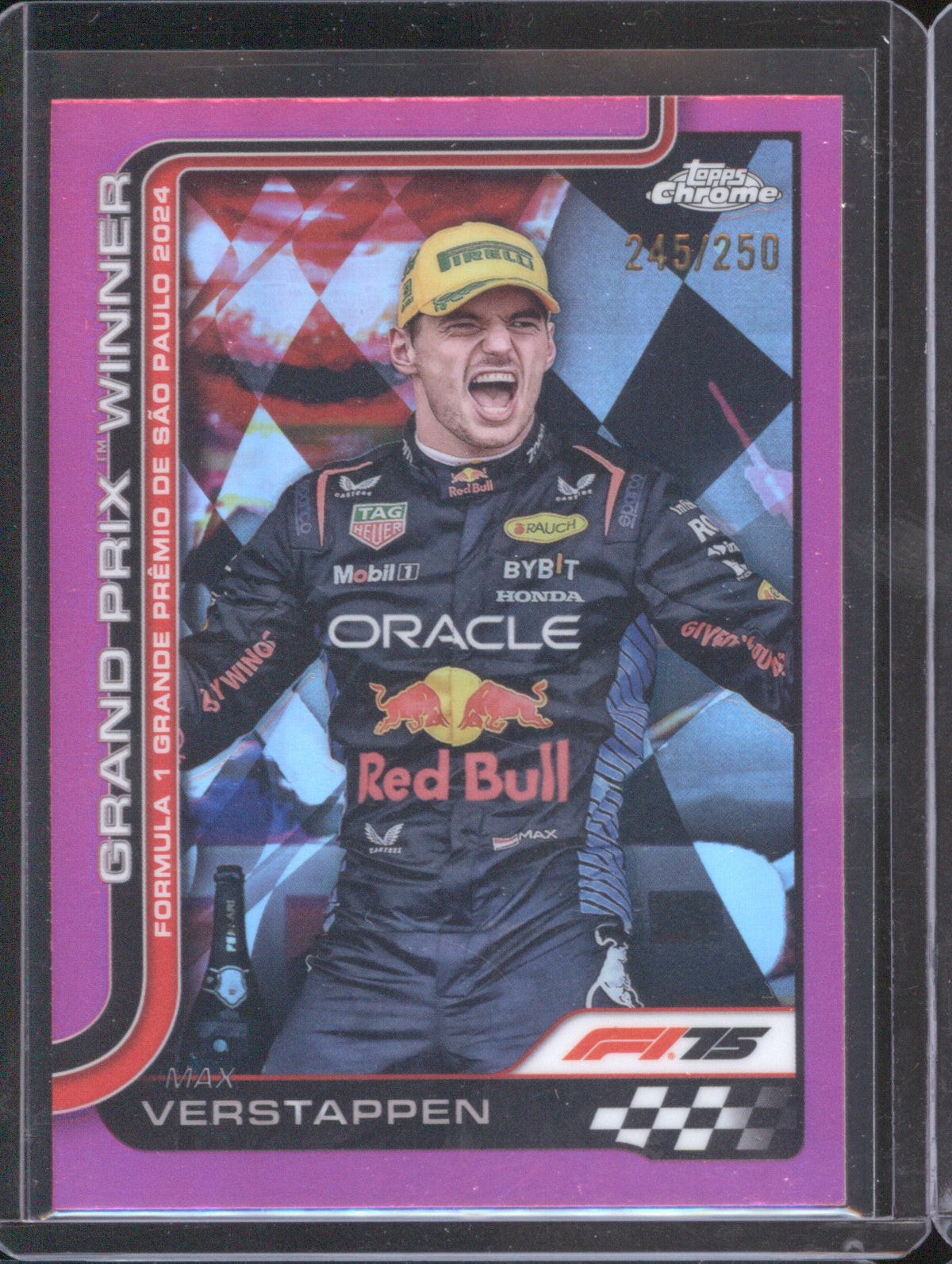 Max Verstappen 2025 Topps Chrome Formula 1 #245 Grand Prix Winner Pink Refractor /250