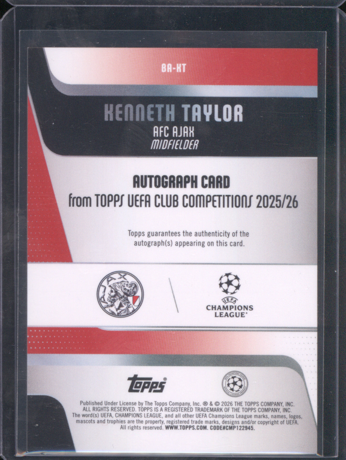 Kenneth Taylor 2025 Topps UEFA Club Competitions #BA-KT Green Foil Auto /99