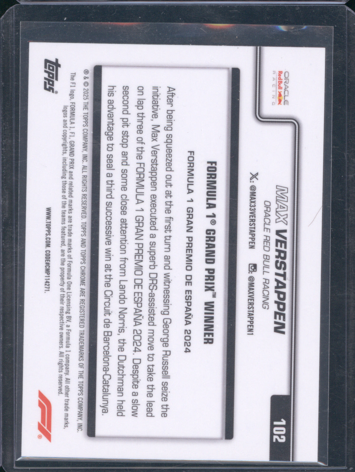 Max Verstappen 2025 Topps Chrome F1 #142 Grand Prix Aqua Refractor /199