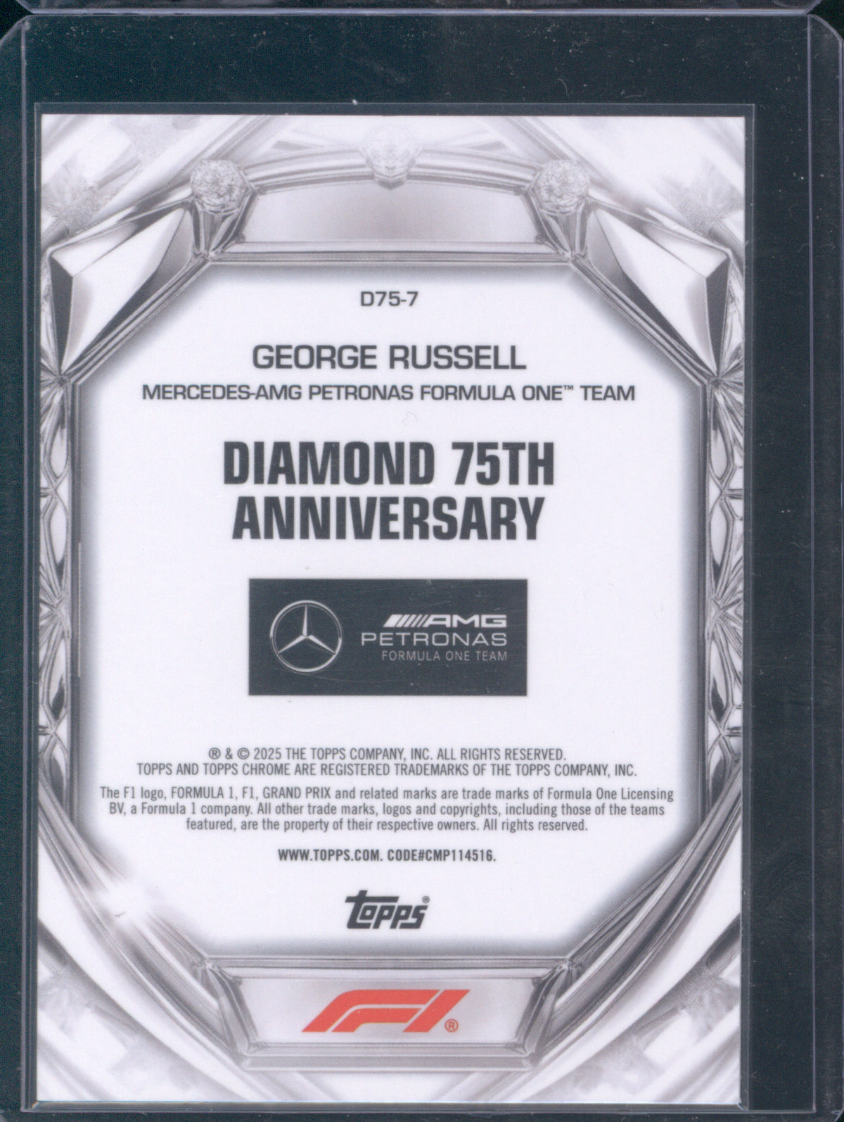 George Russell 2025 Topps Chrome F1 #D75-7 Formula 1 Purple Mini Diamond Refractor /199