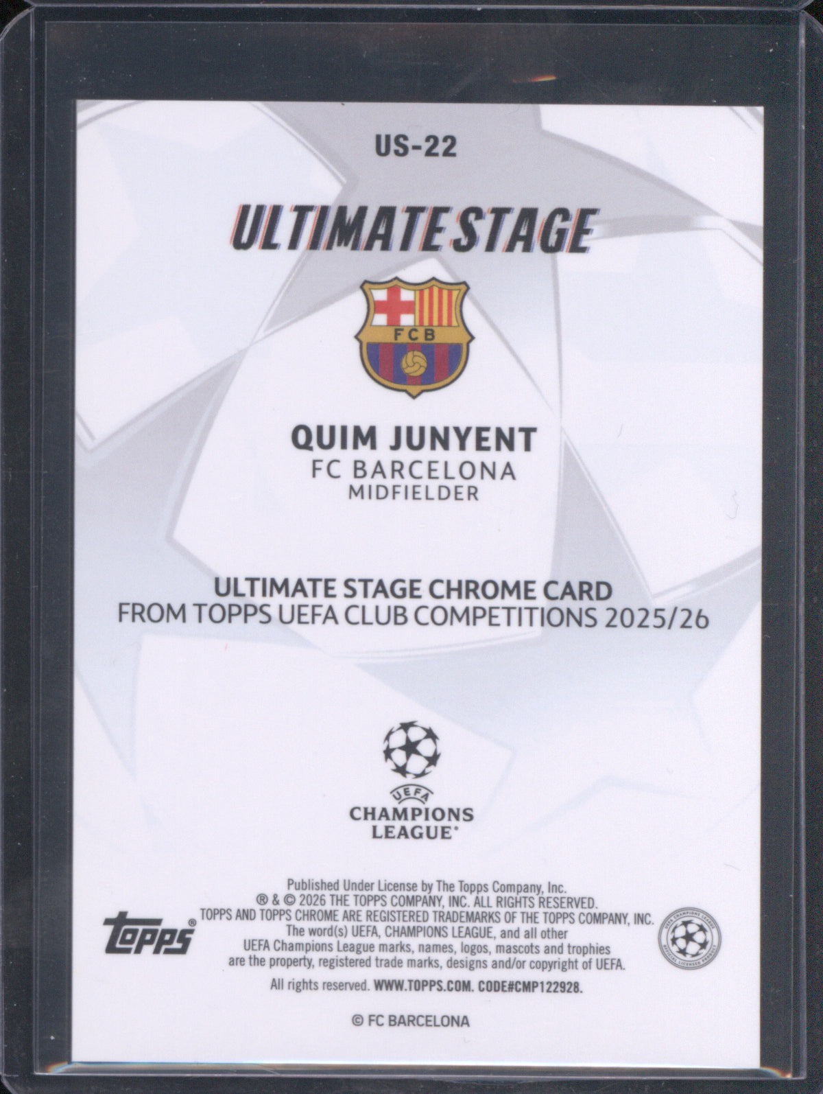 Quim Junyent 2025 Topps UEFA Club Competitions #US-22 Ultimate Stage Chrome RC