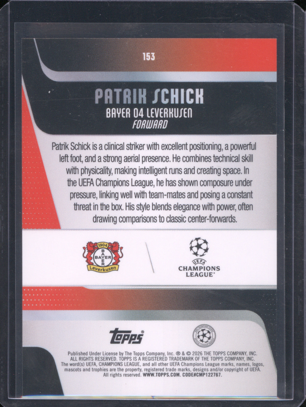 Patrik Schick 2025 Topps UEFA Club Competitions #153 Gold Foil /50