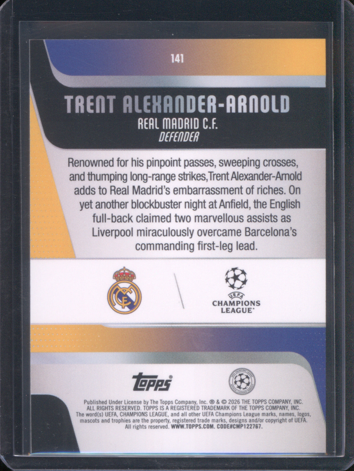 Trent Alexander-Arnold 2025 Topps UEFA Club Competitions #141 Aqua Foil